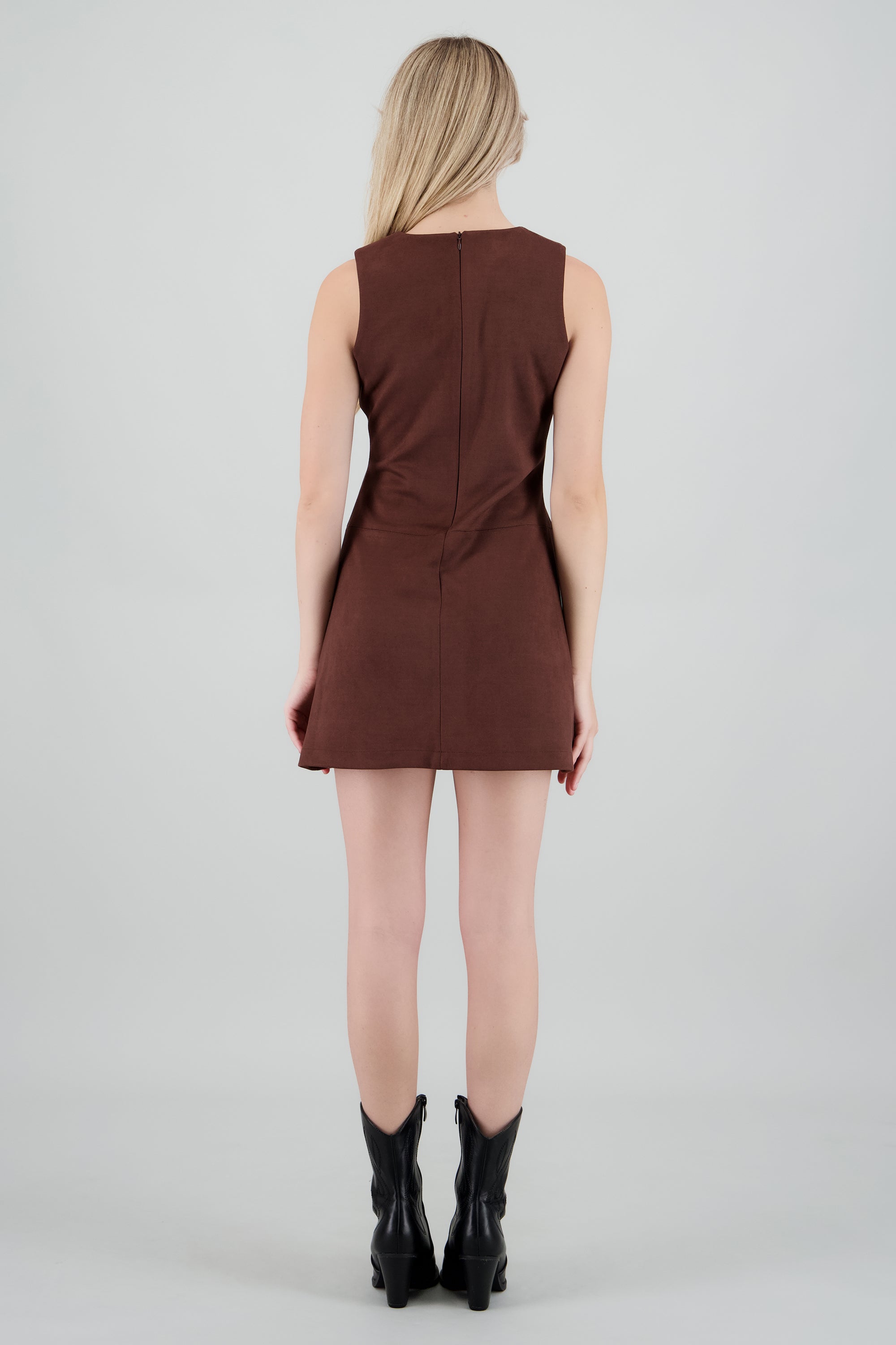 Vestido mini cortes suede CHOCOLATE