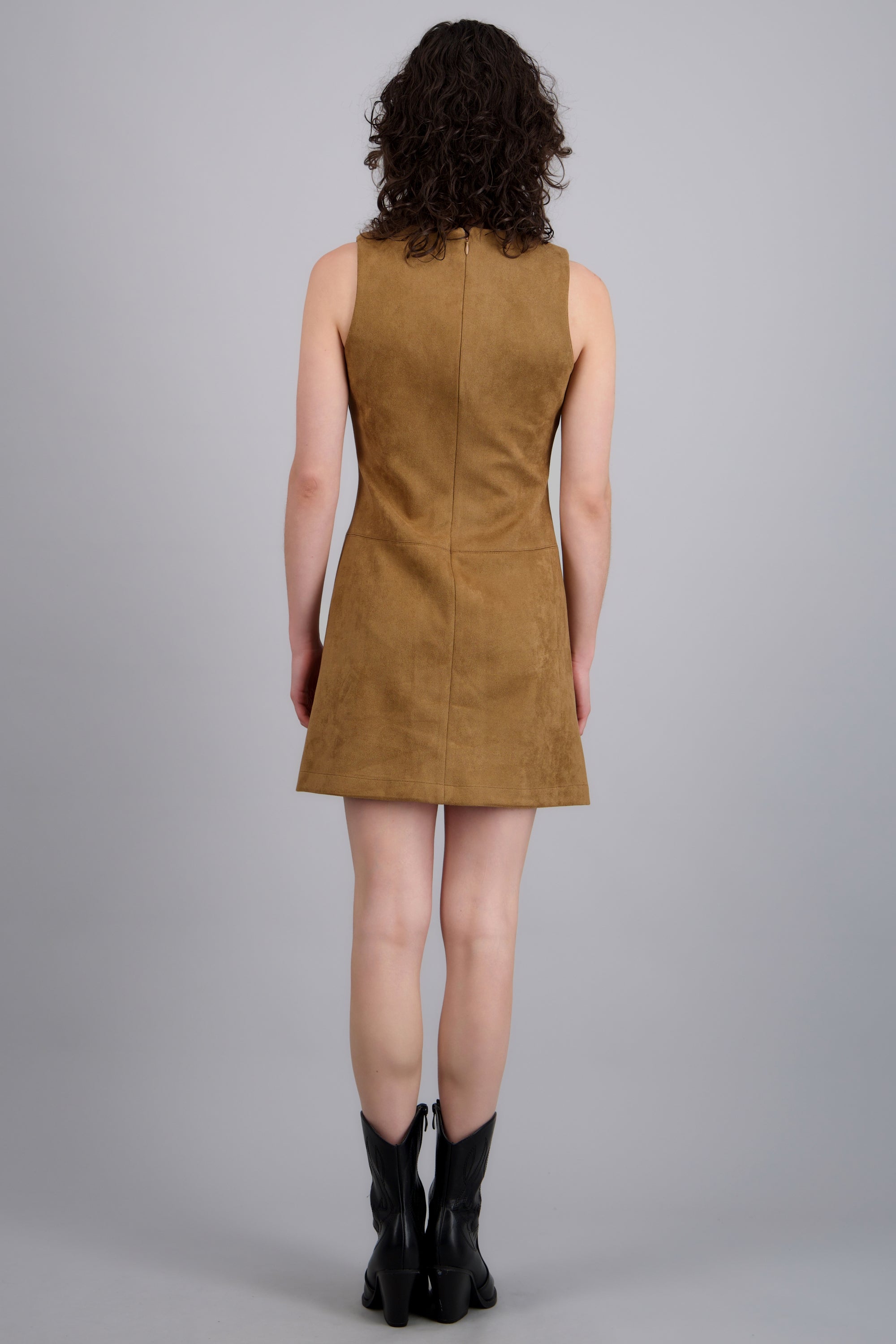 Vestido mini cortes suede CAMELLO