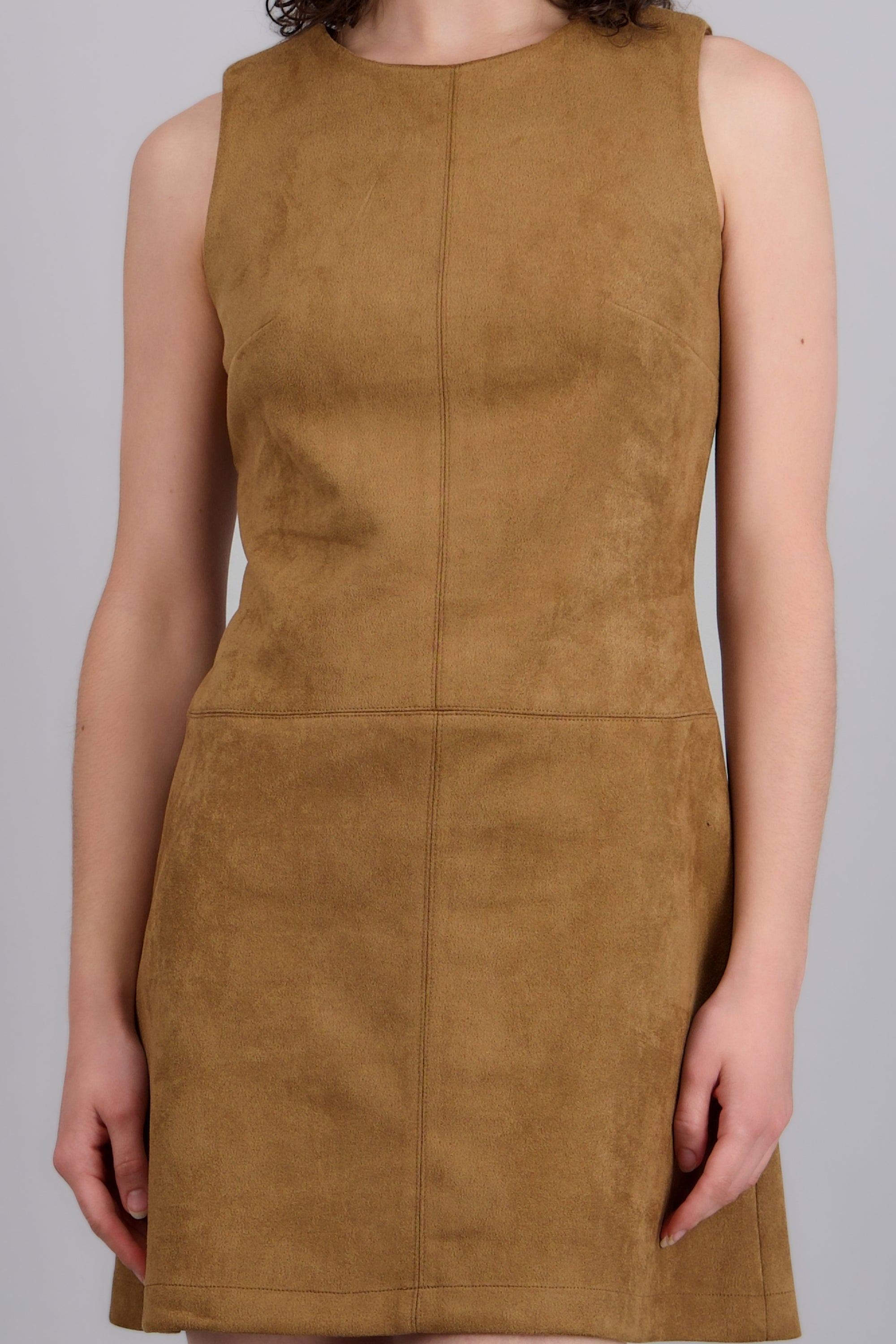 Vestido mini cortes suede CAMELLO