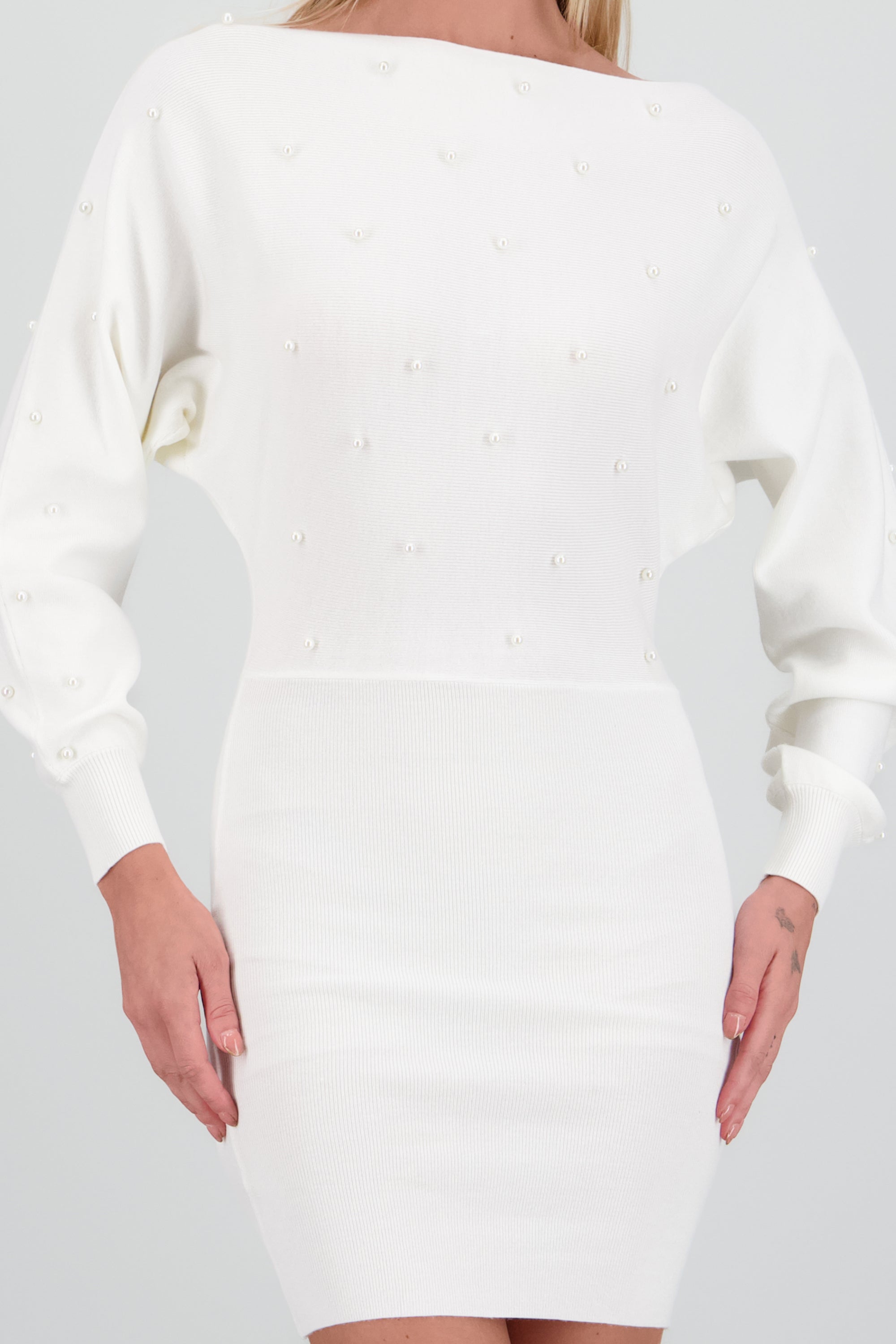 Vestido tejido detalle perlas BLANCO
