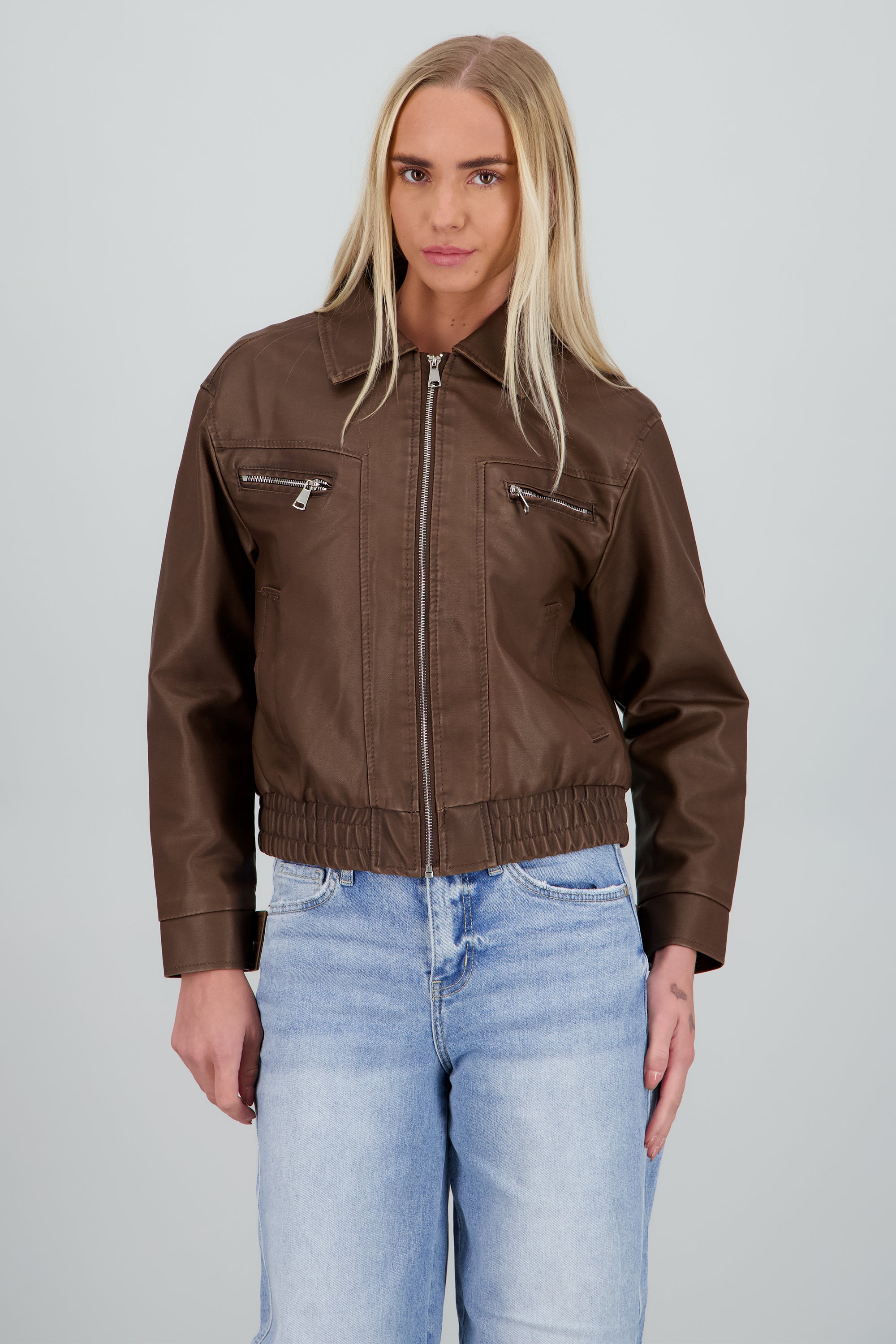 Chamarra PU oversize CAFE