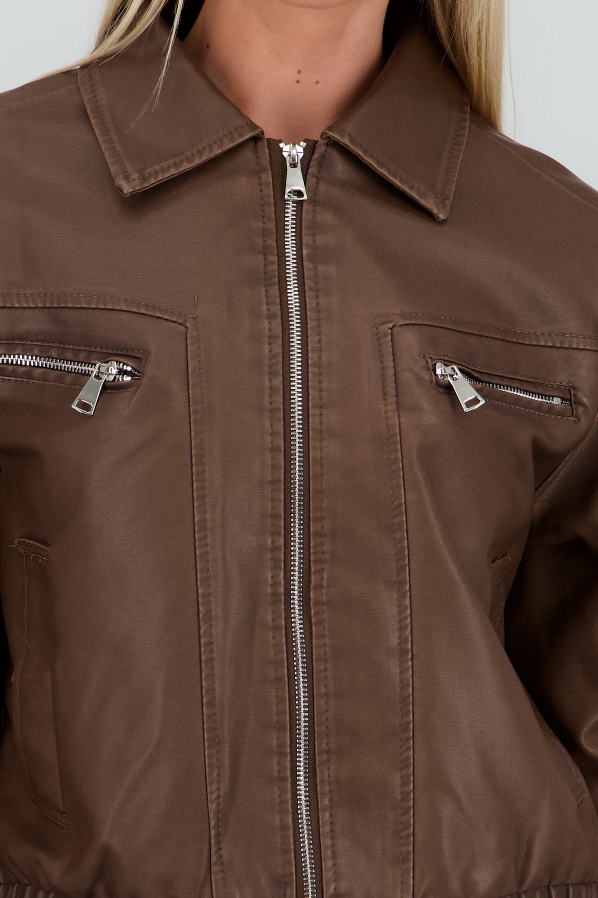 Chamarra PU oversize CAFE