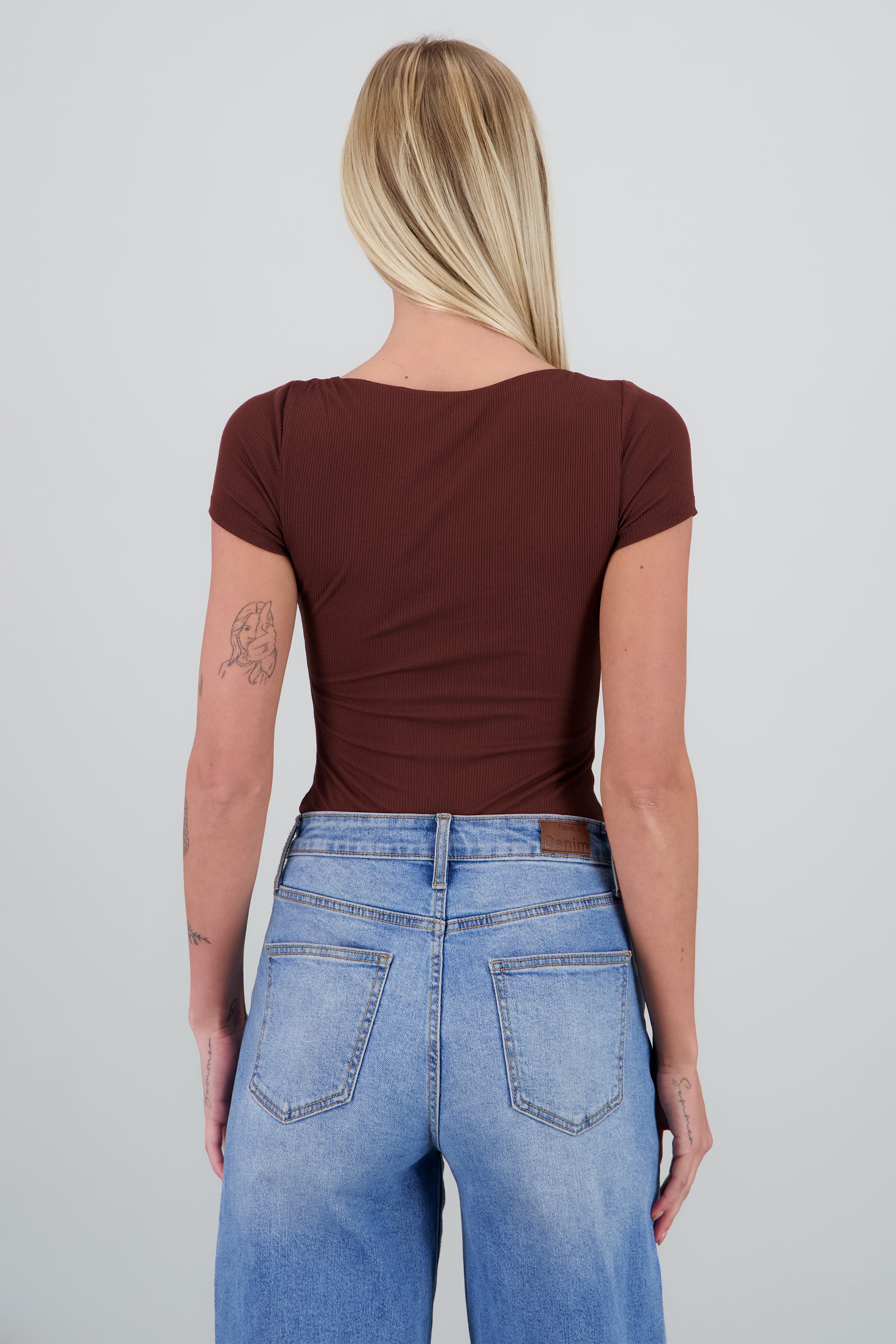 Body doble tela liso manga corta CHOCOLATE