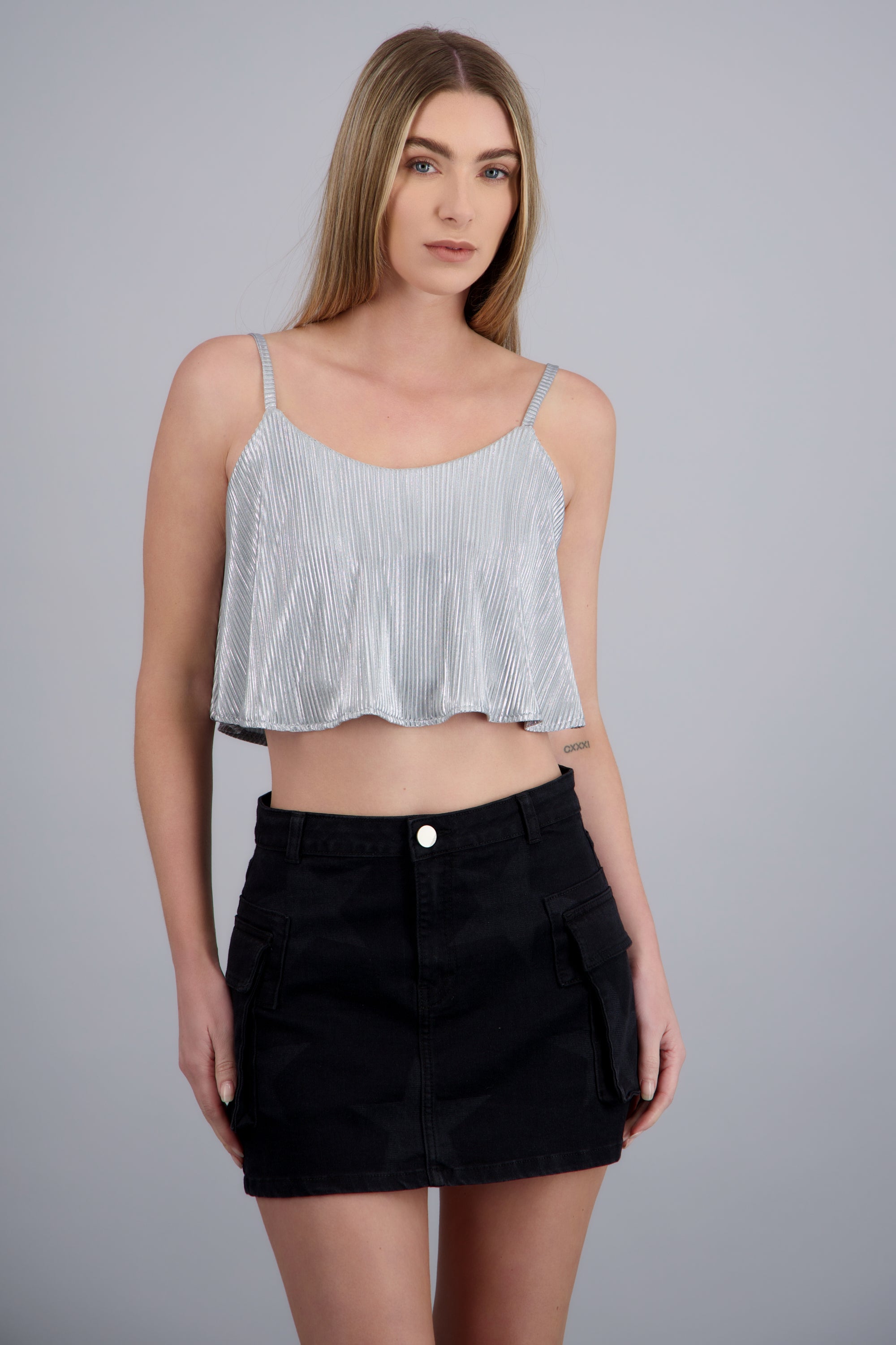 Top foil plisado de tirantes PLATA