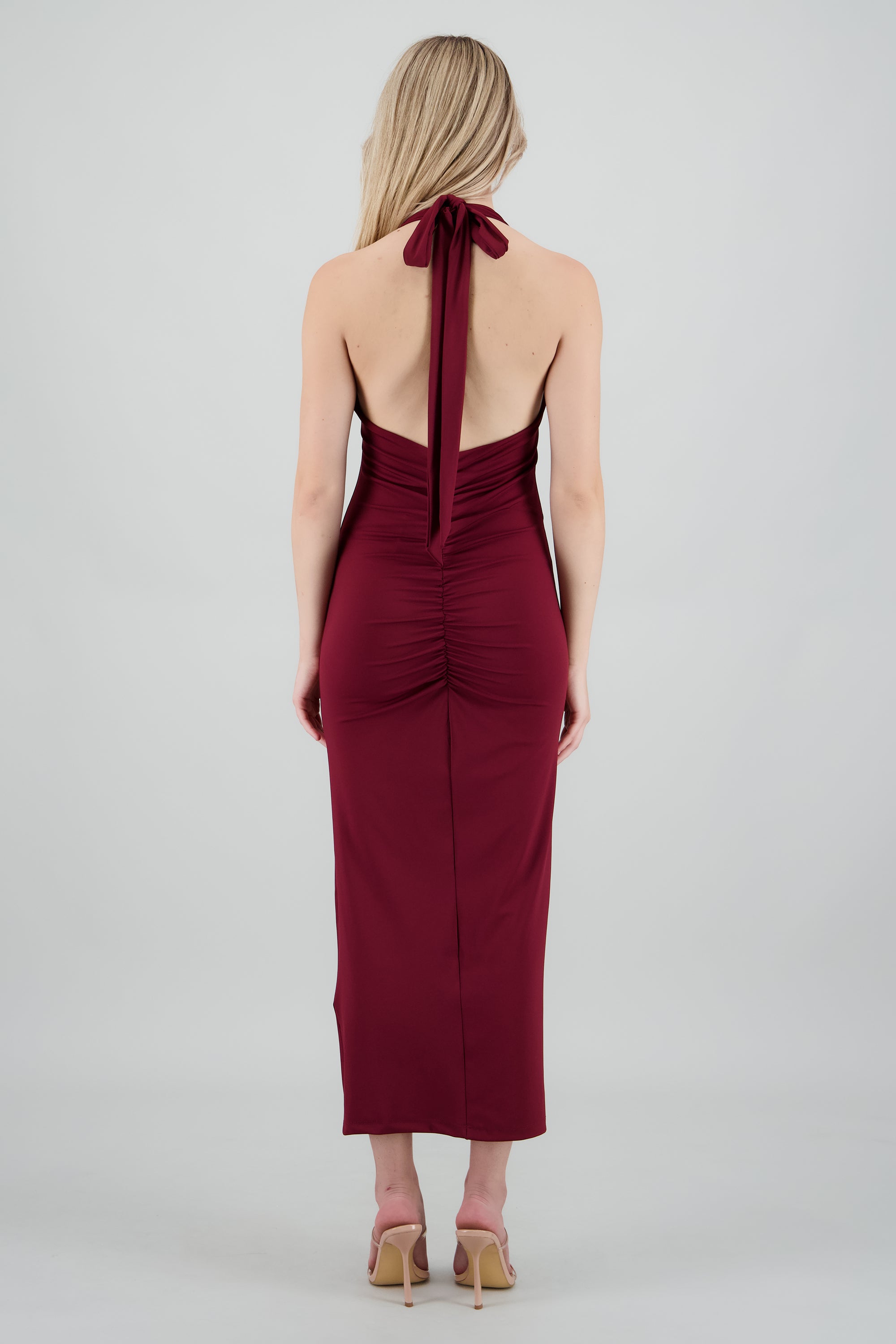 Vestido maxi halter drapeado VINO