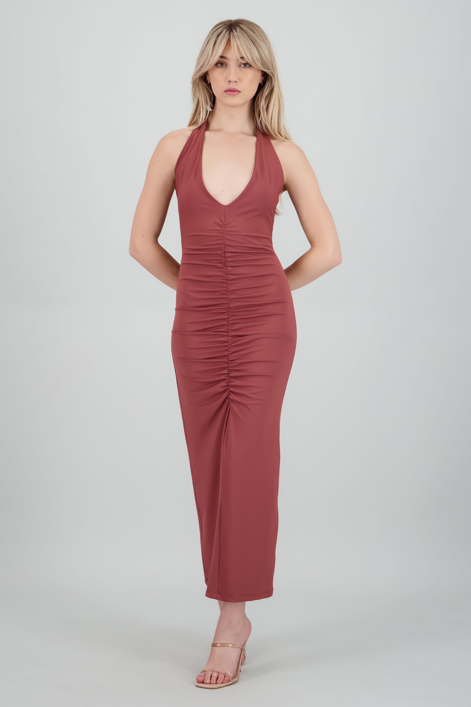 Vestido maxi halter drapeado MALVA