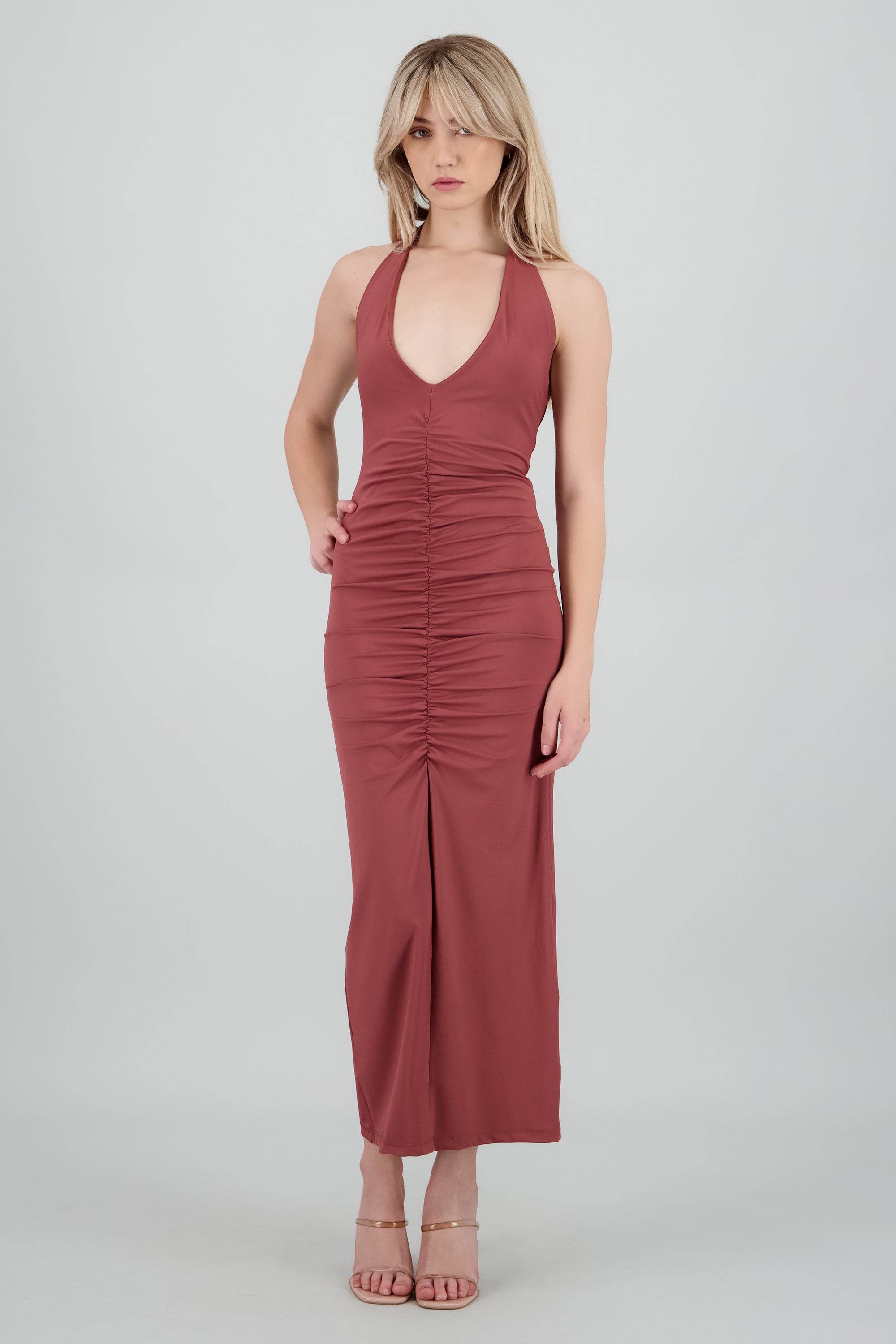 Vestido maxi halter drapeado MALVA