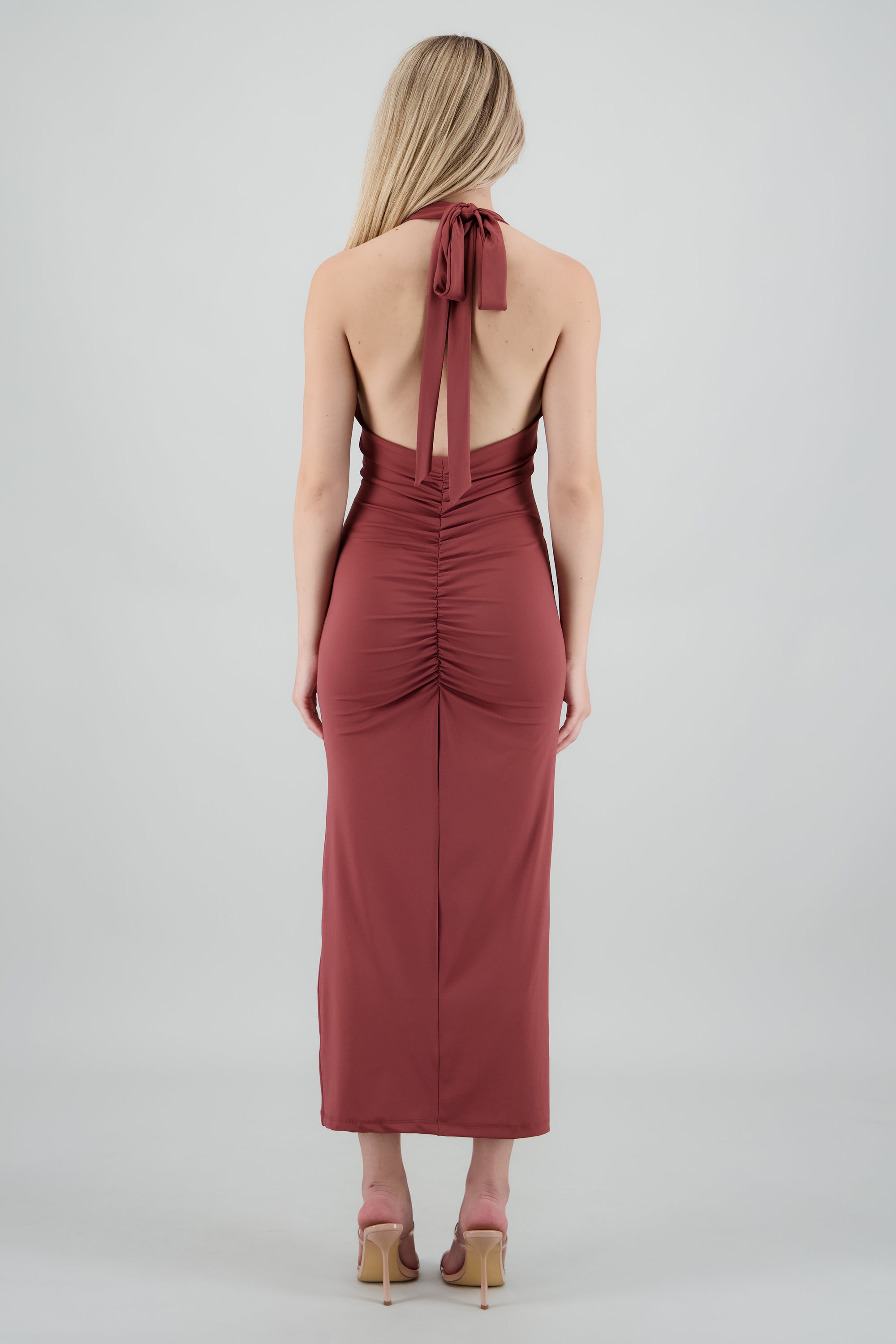 Vestido maxi halter drapeado MALVA