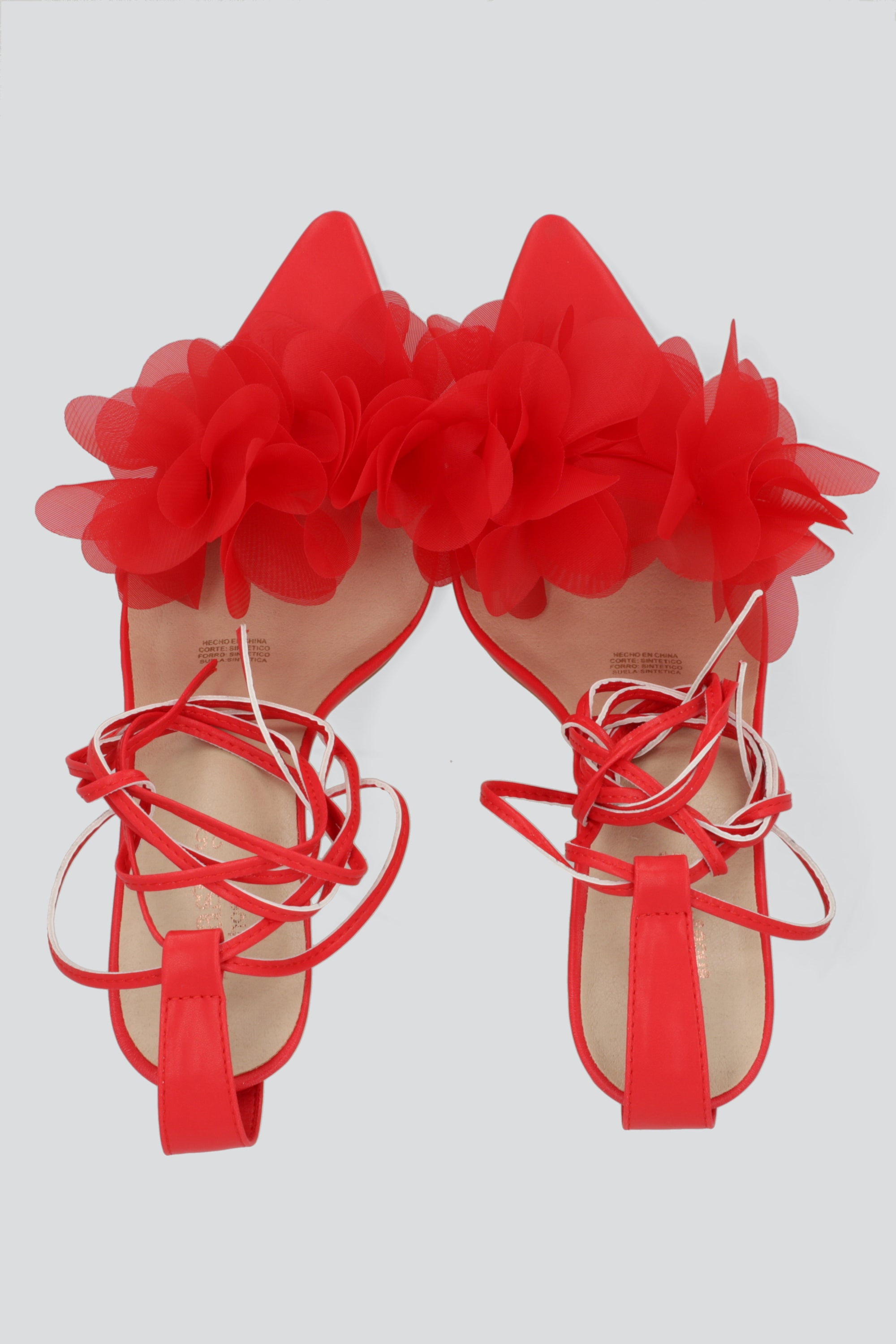 Tacon flores tul lace up ROJO