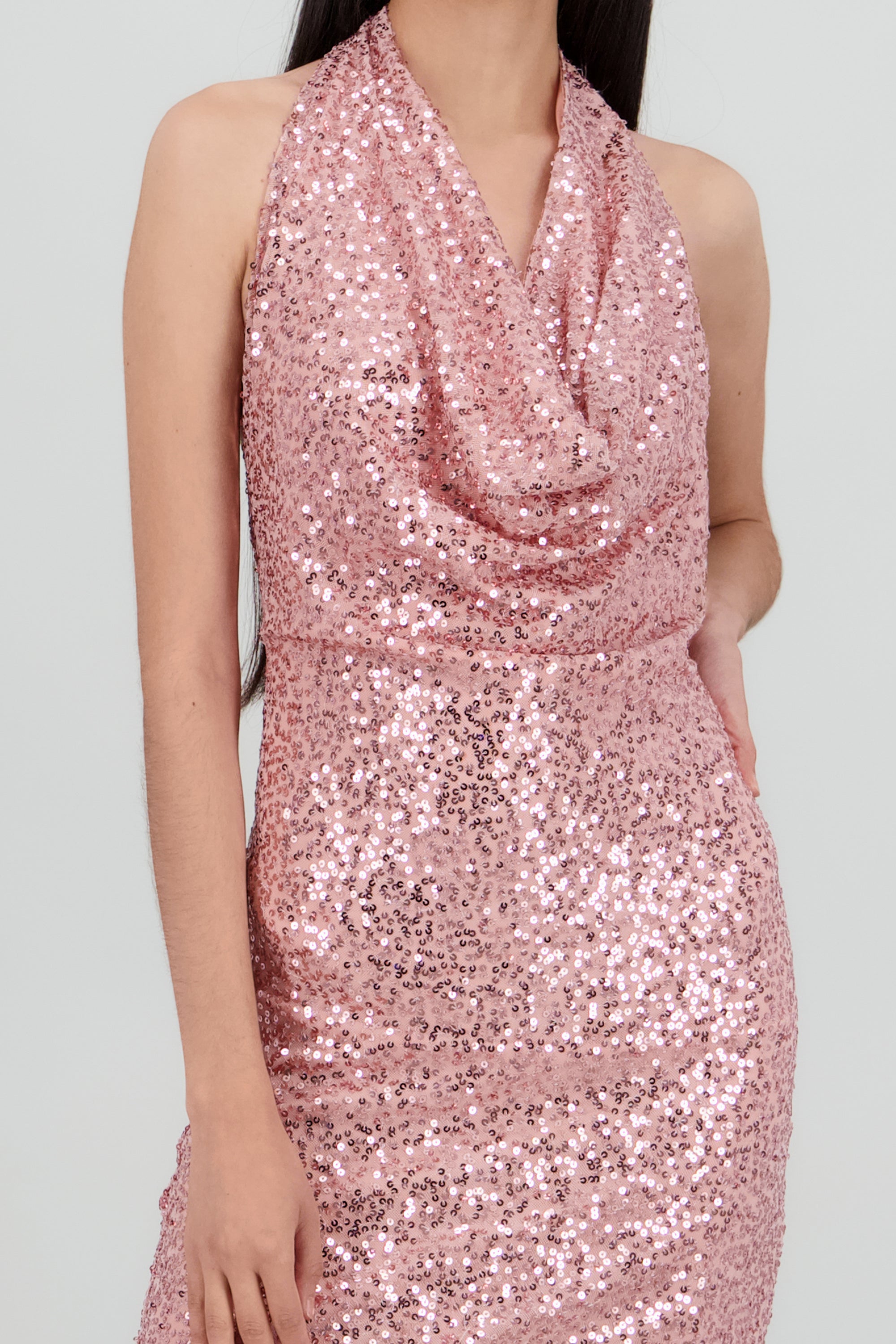 Vestido mini halter lentejuela ORO ROSA