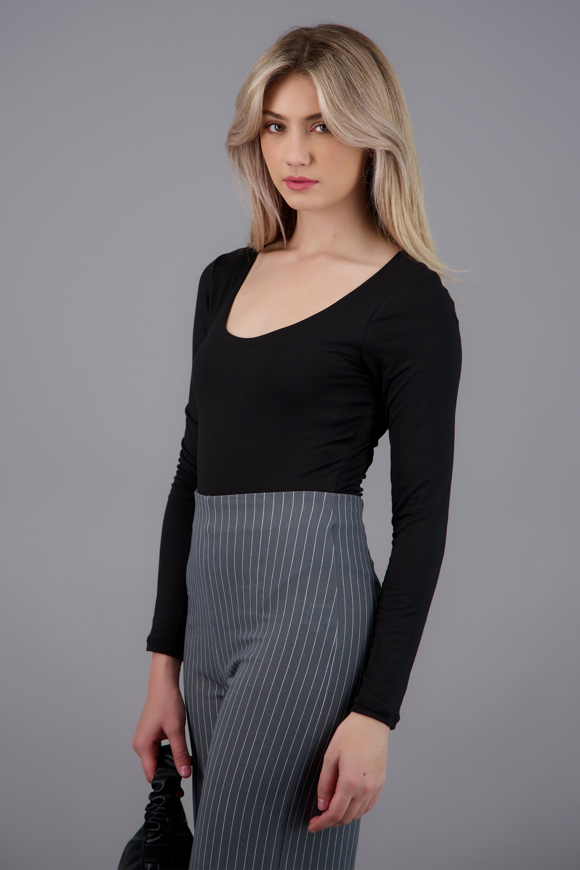 Bodysuit escote redondo manga larga NEGRO