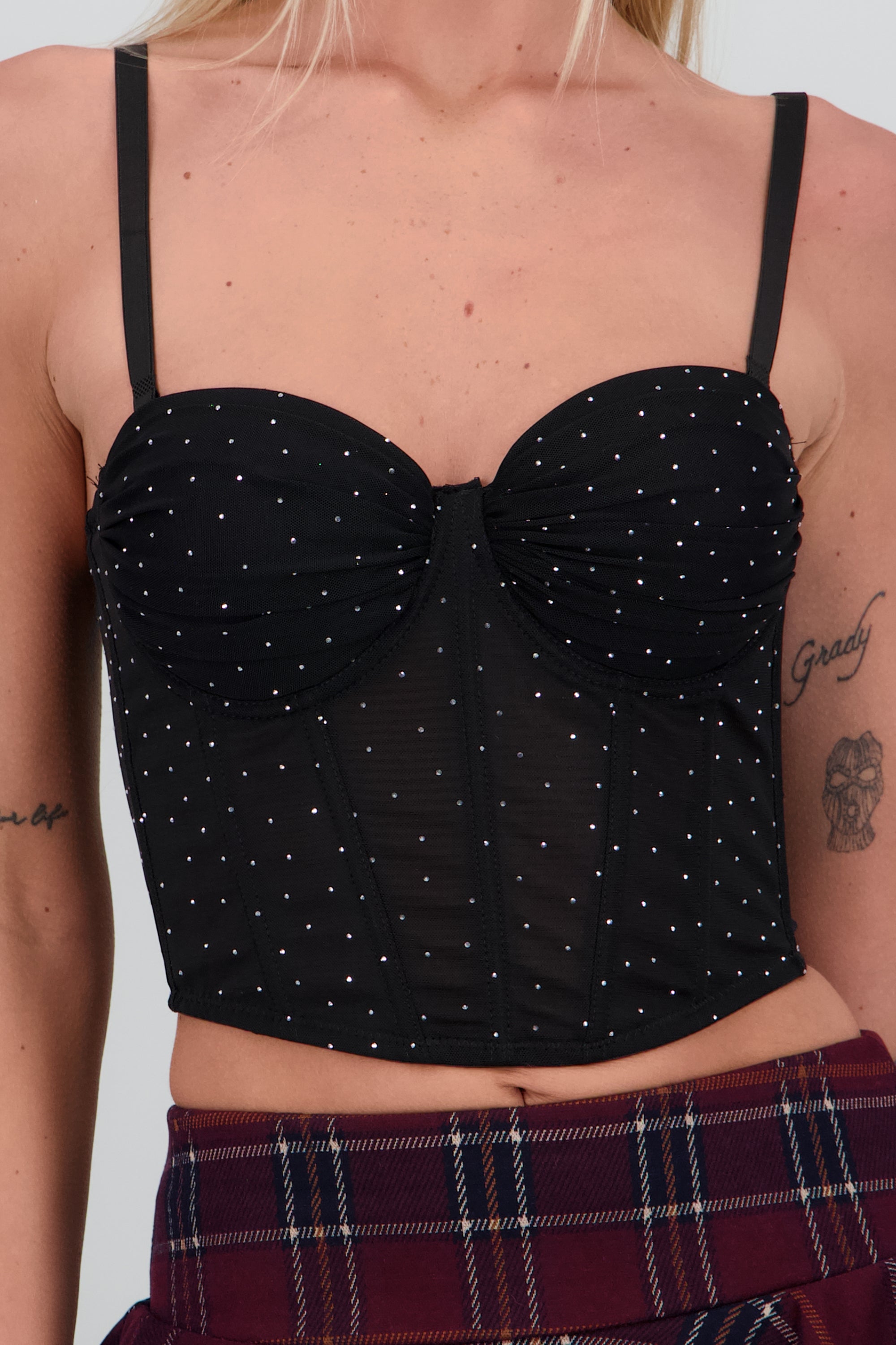 Corset de terciopelo con brillos NEGRO