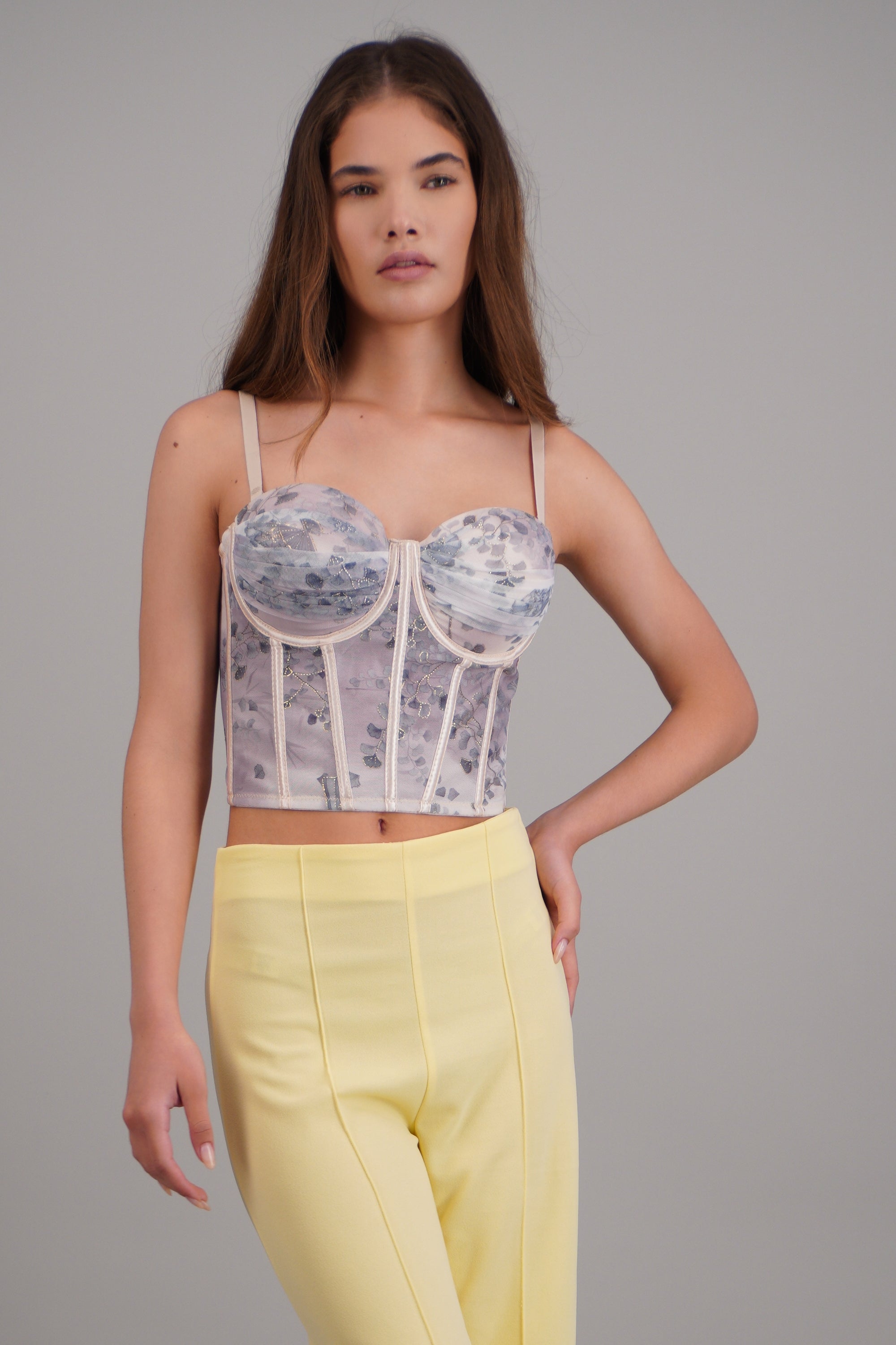 Corset con copas plisadas detalle foil LILA