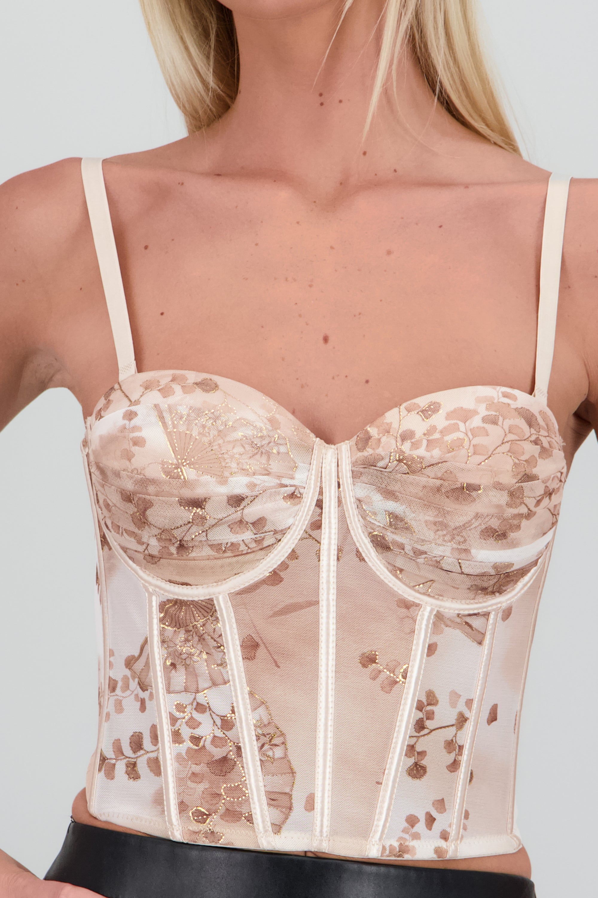 Corset con copas plisadas detalle foil KHAKI COMBO