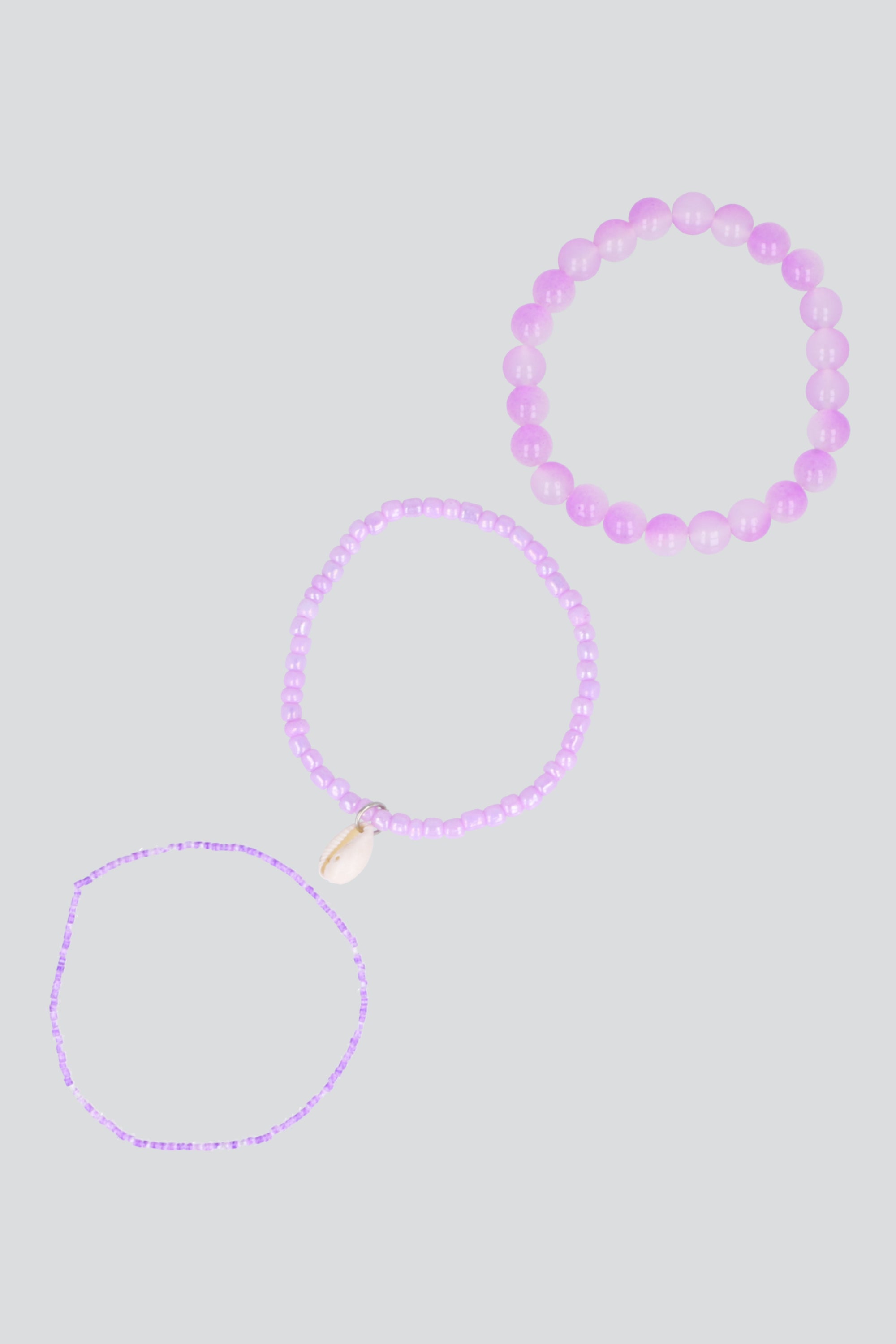3 PULSERAS BEADS CONCHA MORADO