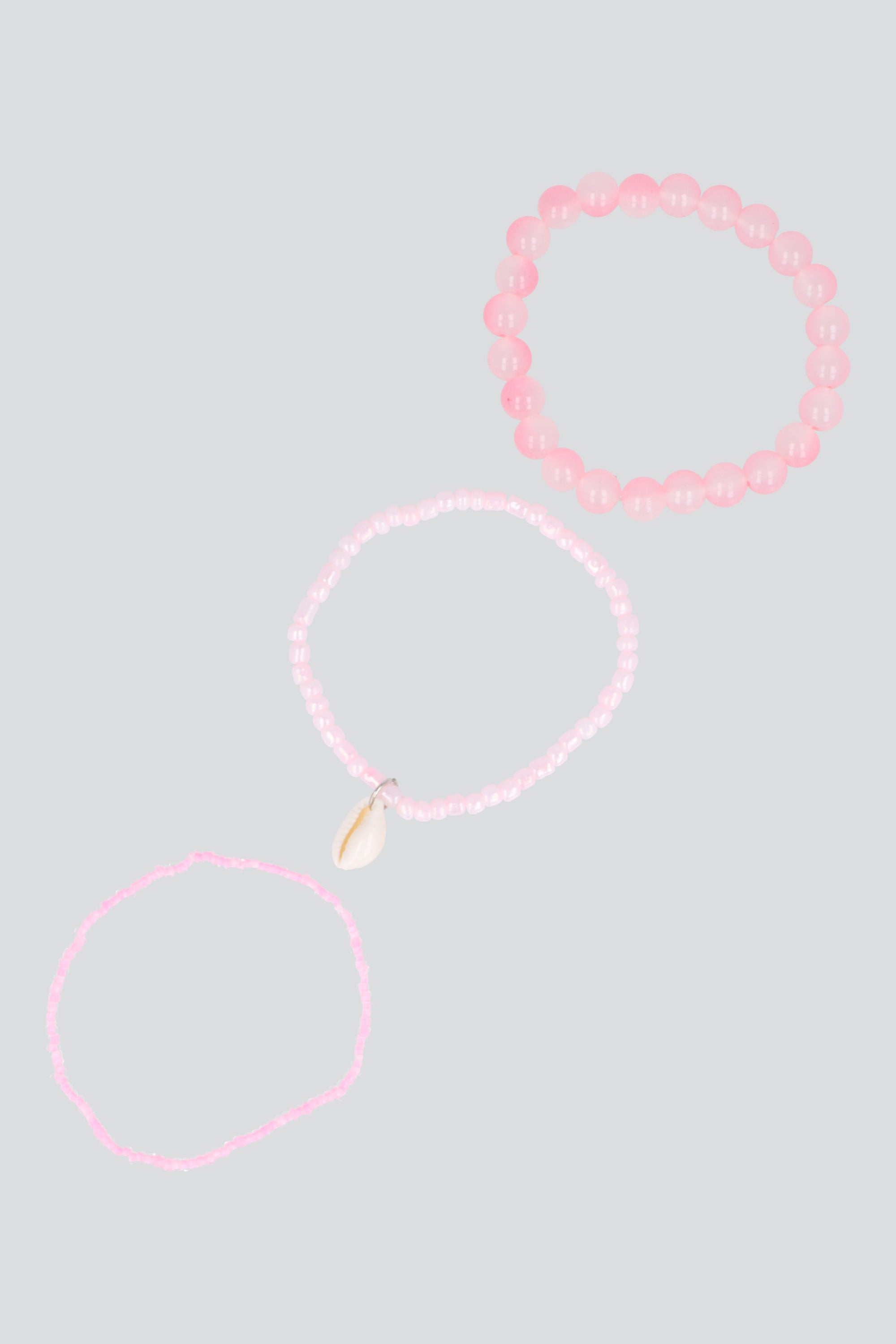 3 PULSERAS BEADS CONCHA ROSA