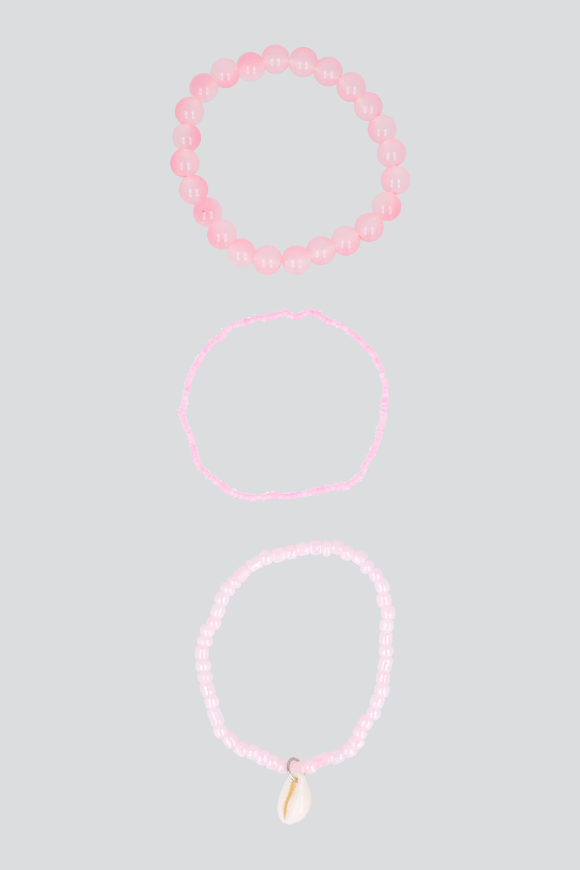 3 PULSERAS BEADS CONCHA ROSA