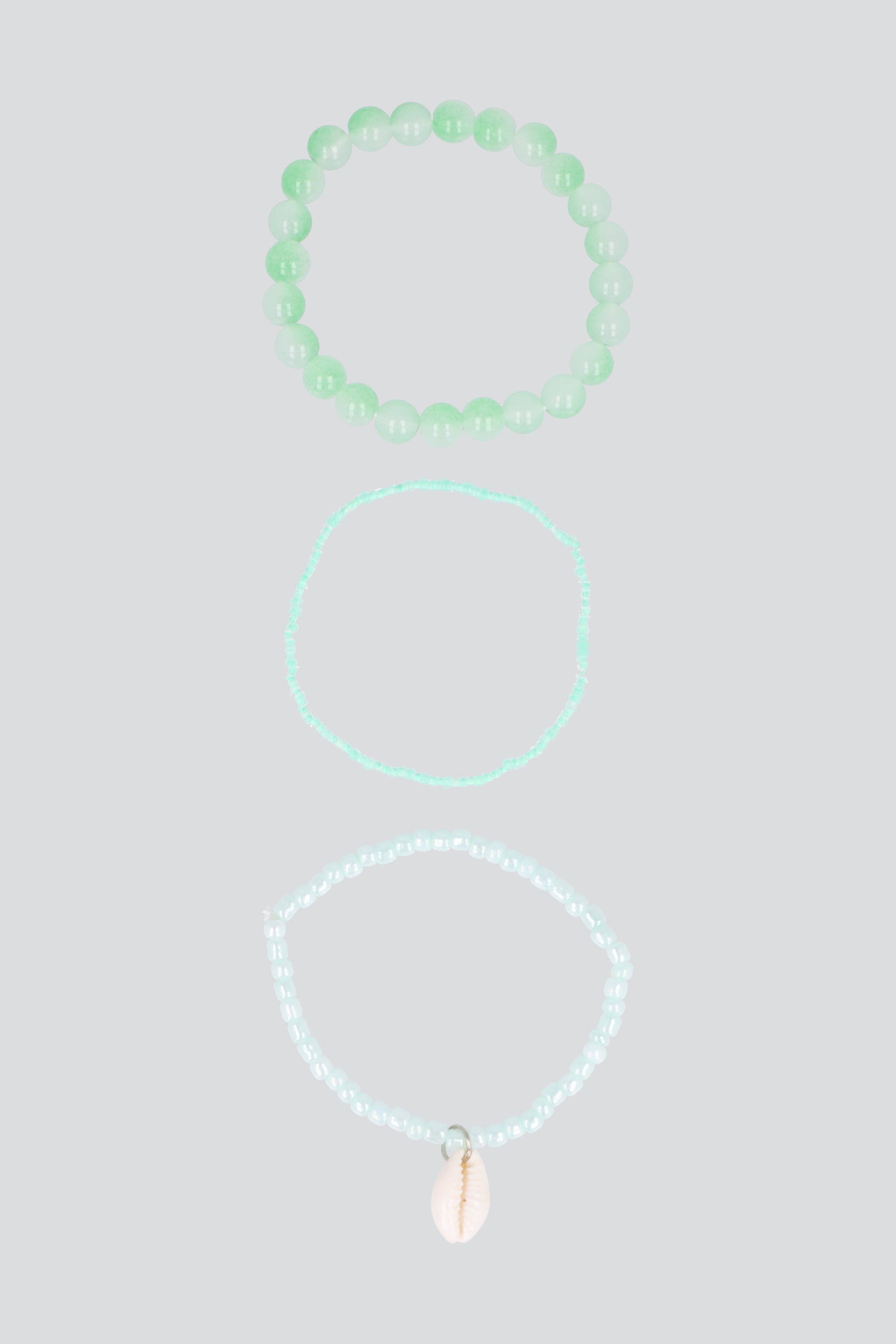 3 PULSERAS BEADS CONCHA VERDE