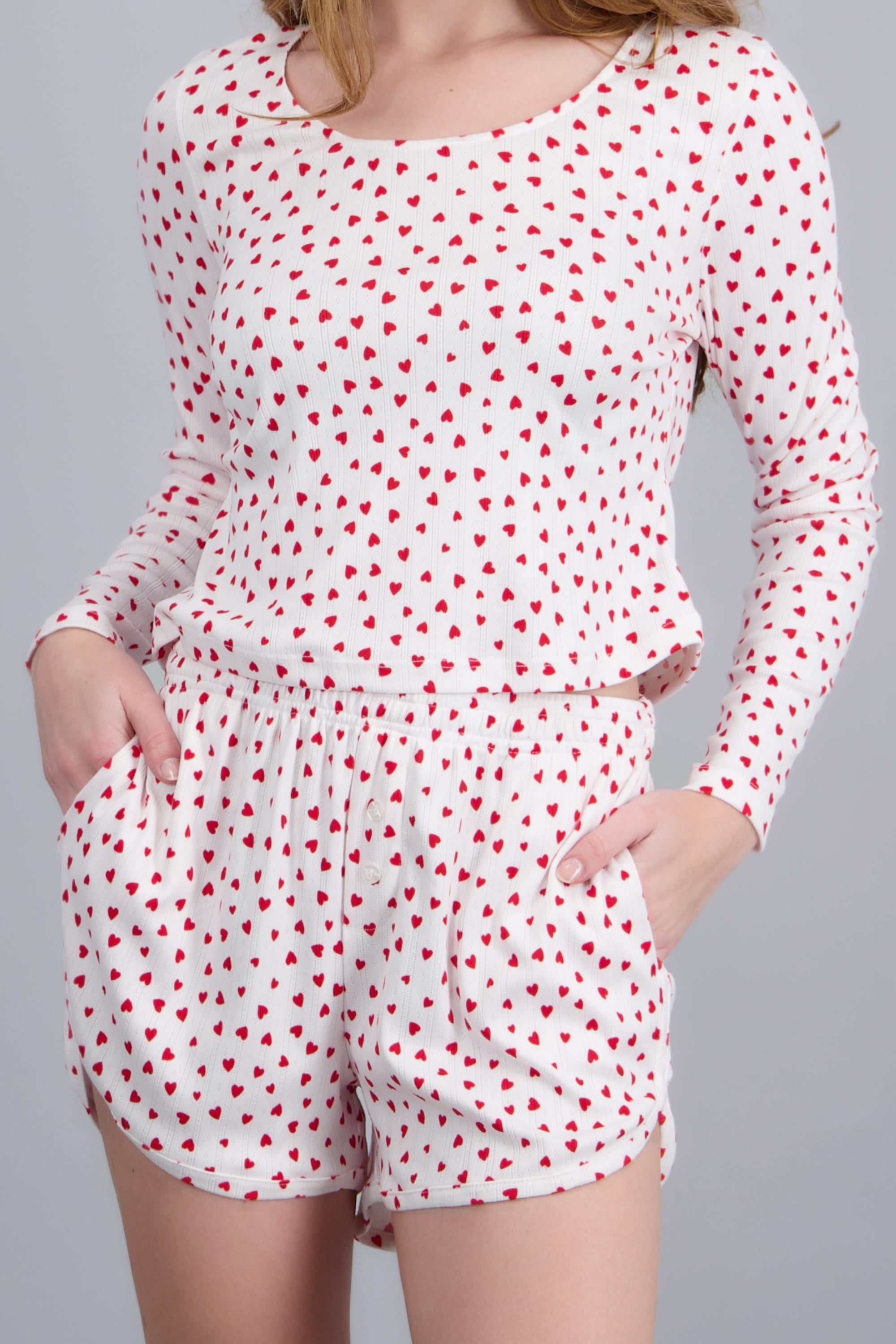 Pijama pointelle corazones short ROJO COMBO