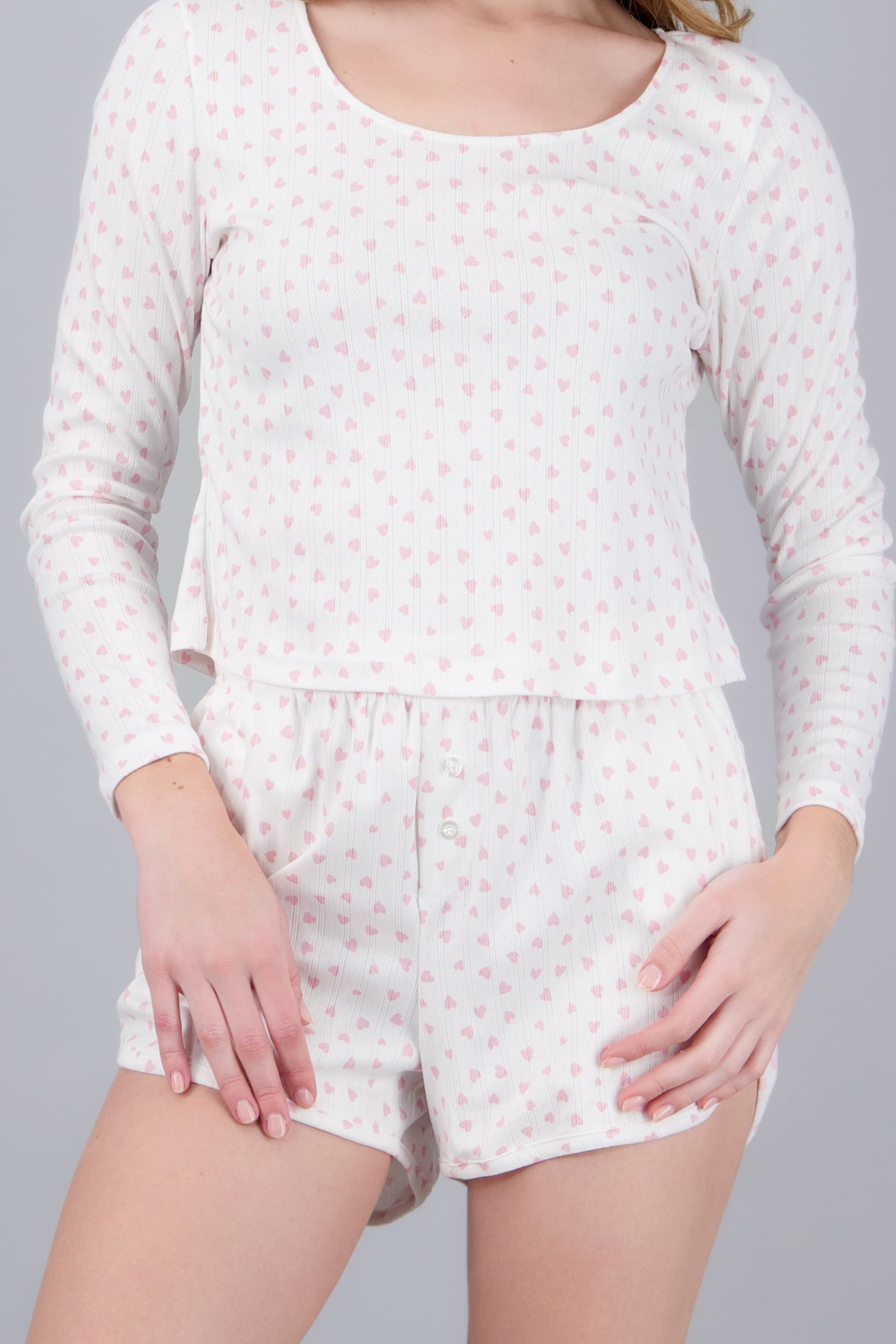 Pijama pointelle corazones short ROSA COMBO