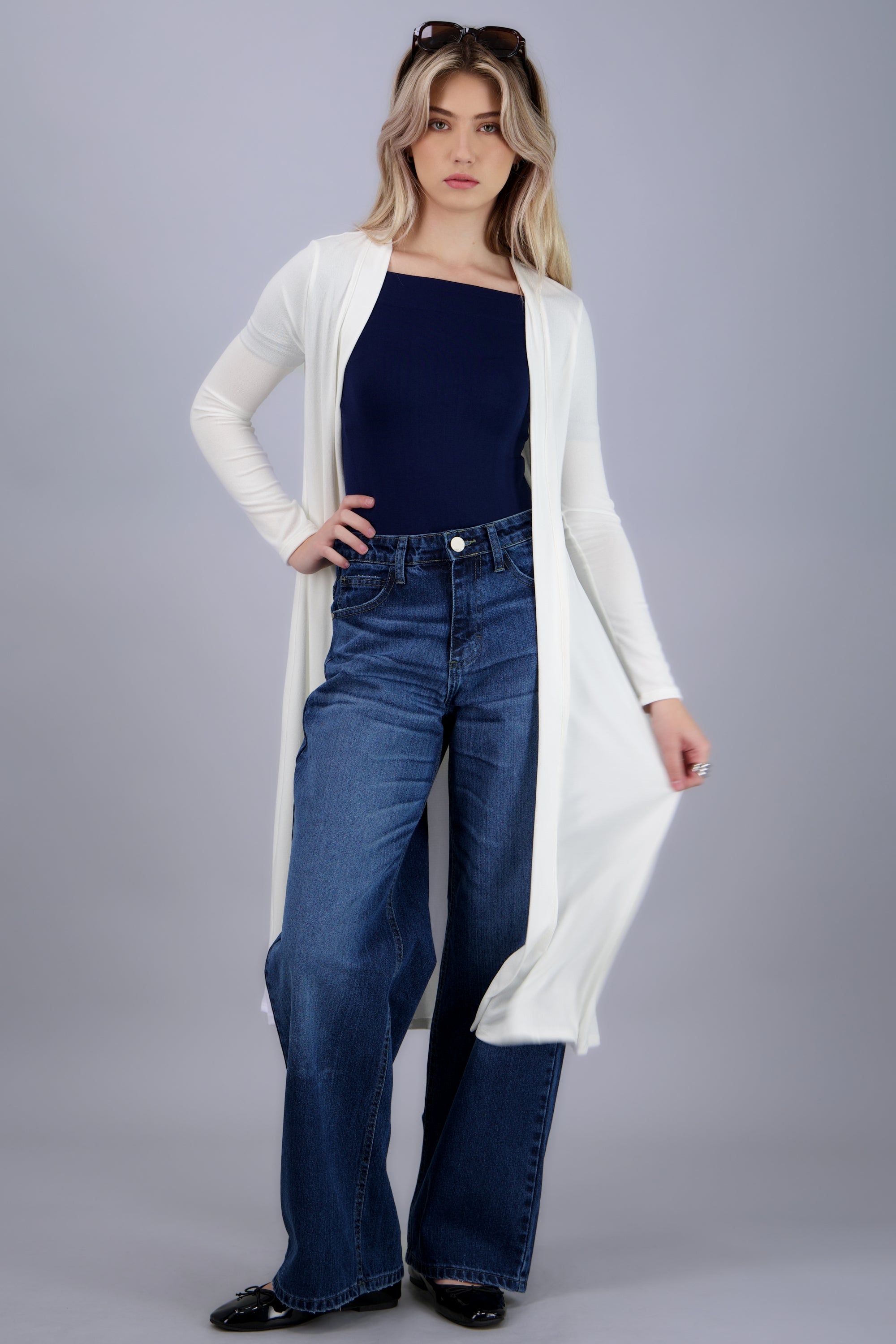 Cardigan liso largo HUESO