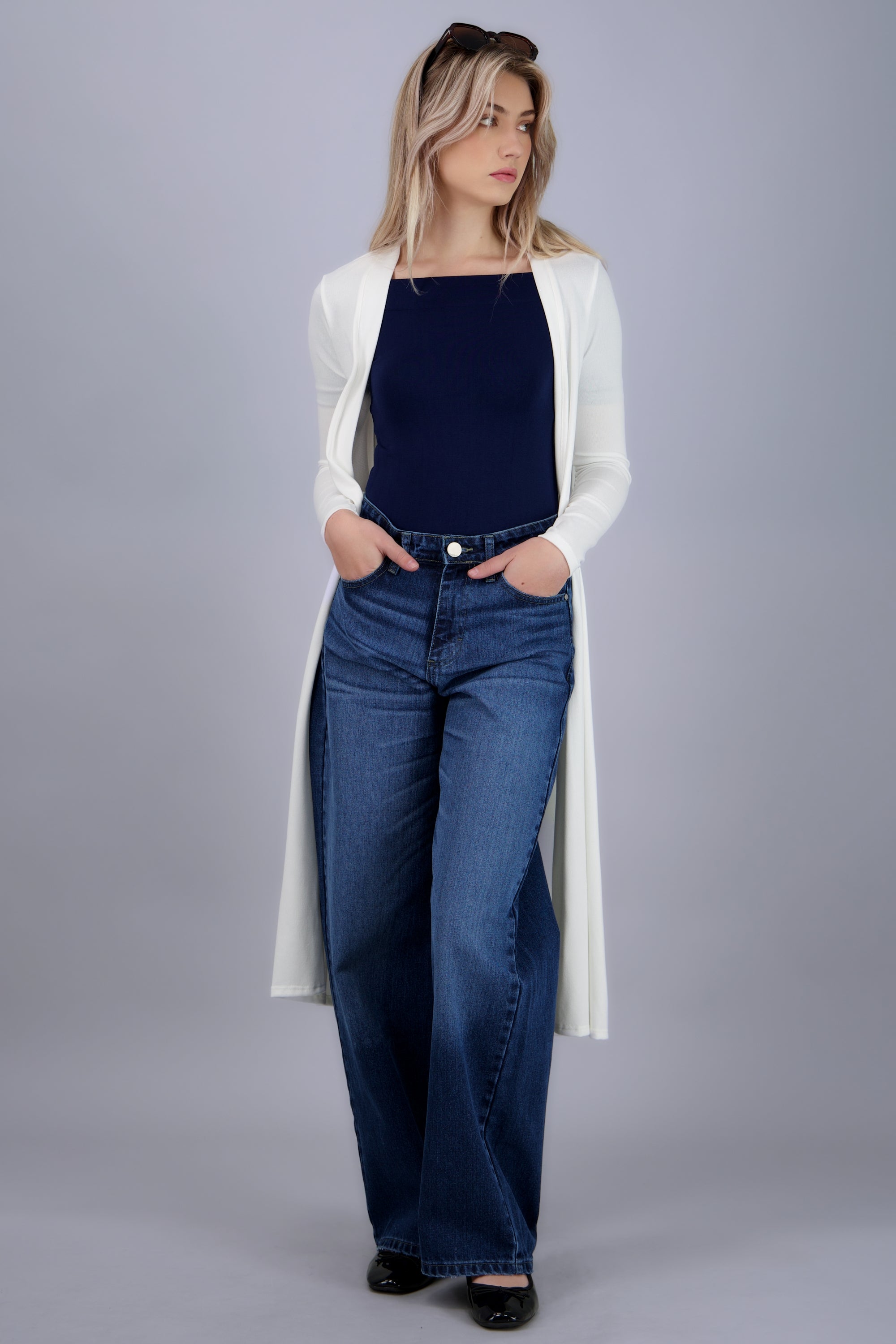 Cardigan liso largo HUESO