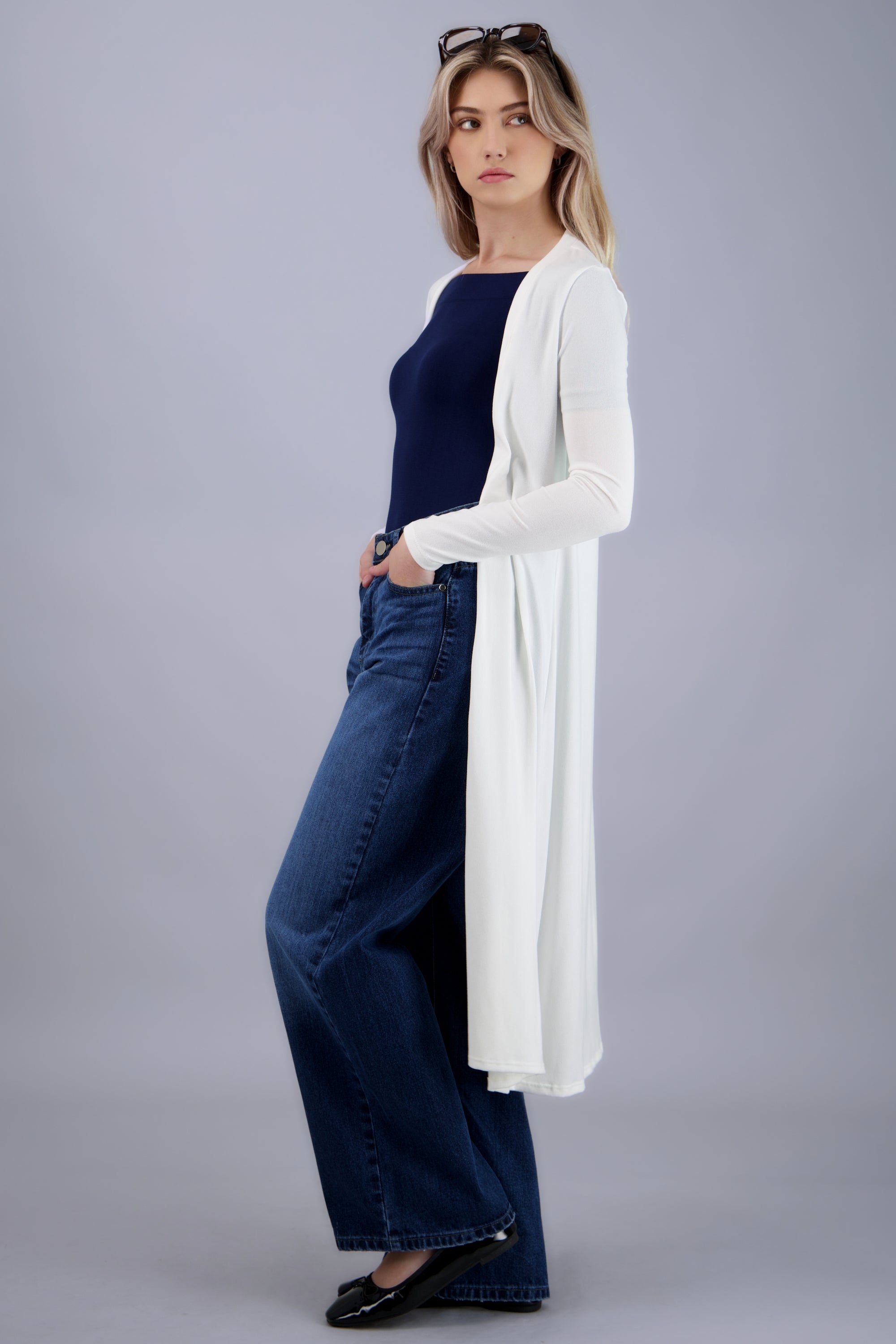 Cardigan liso largo HUESO