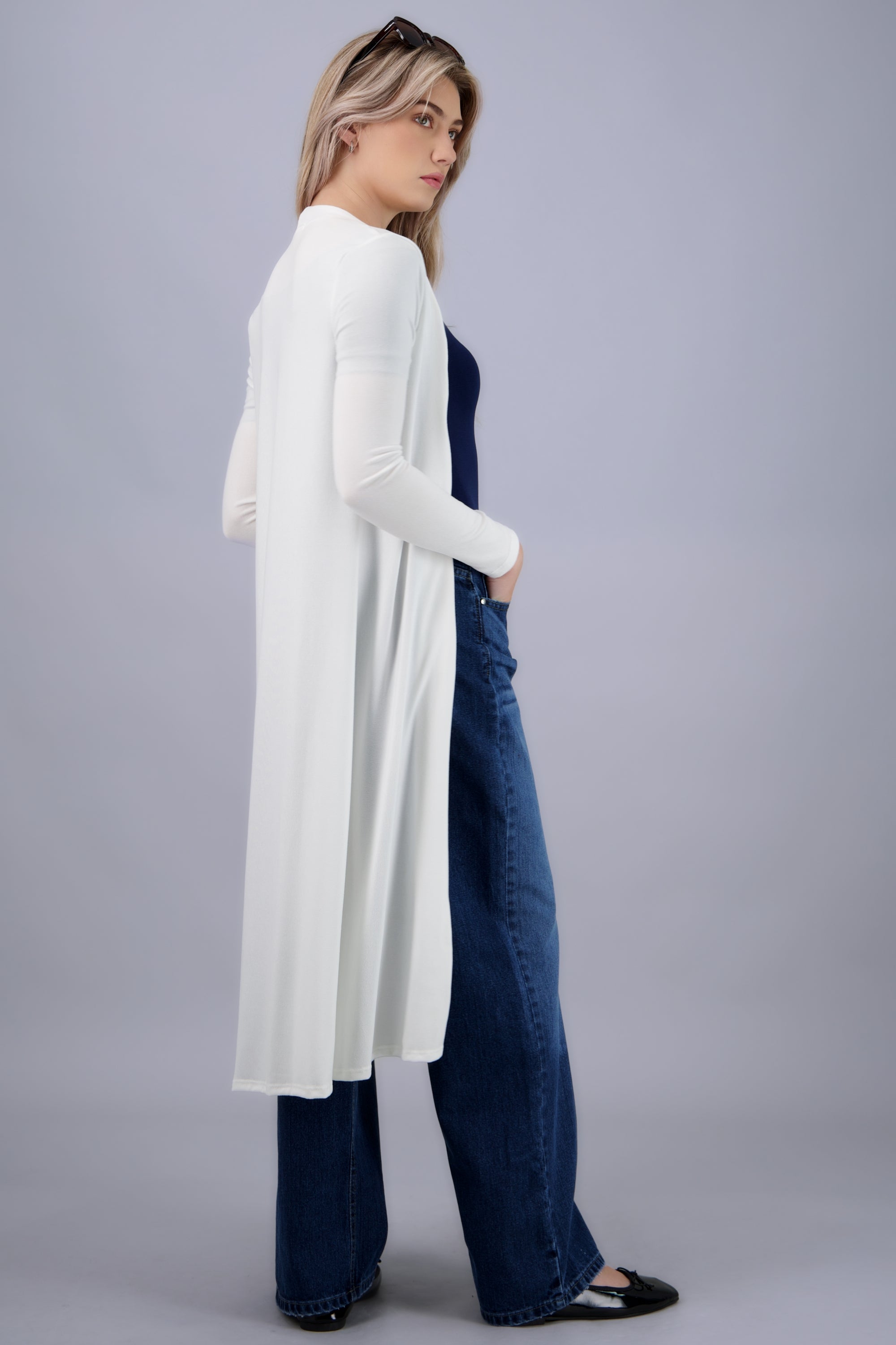 Cardigan liso largo HUESO