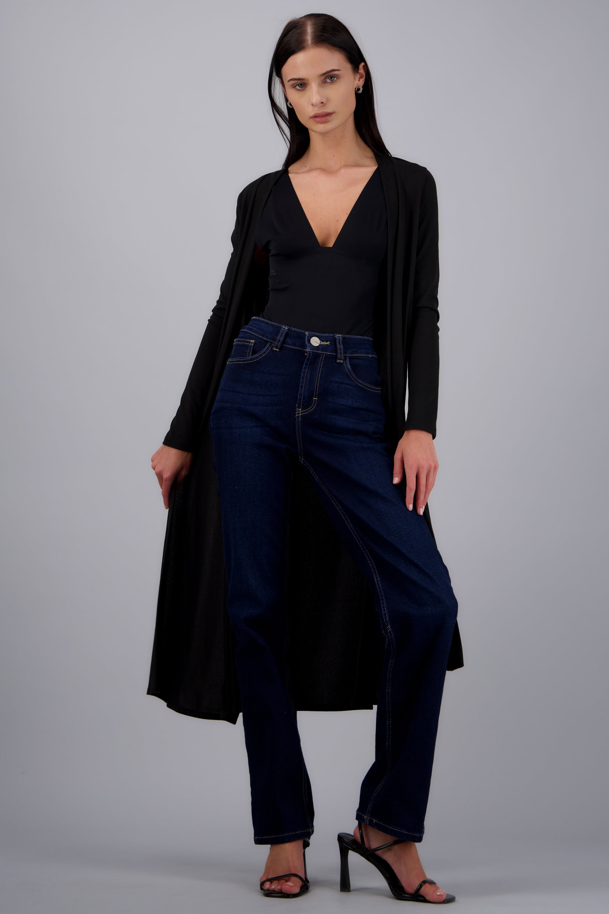 Cardigan liso largo NEGRO