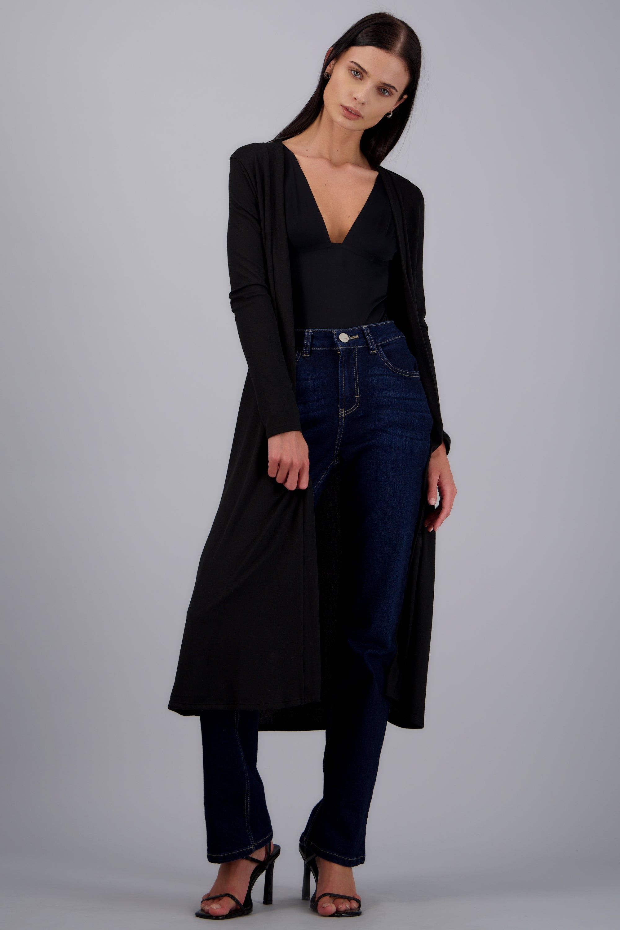 Cardigan liso largo NEGRO