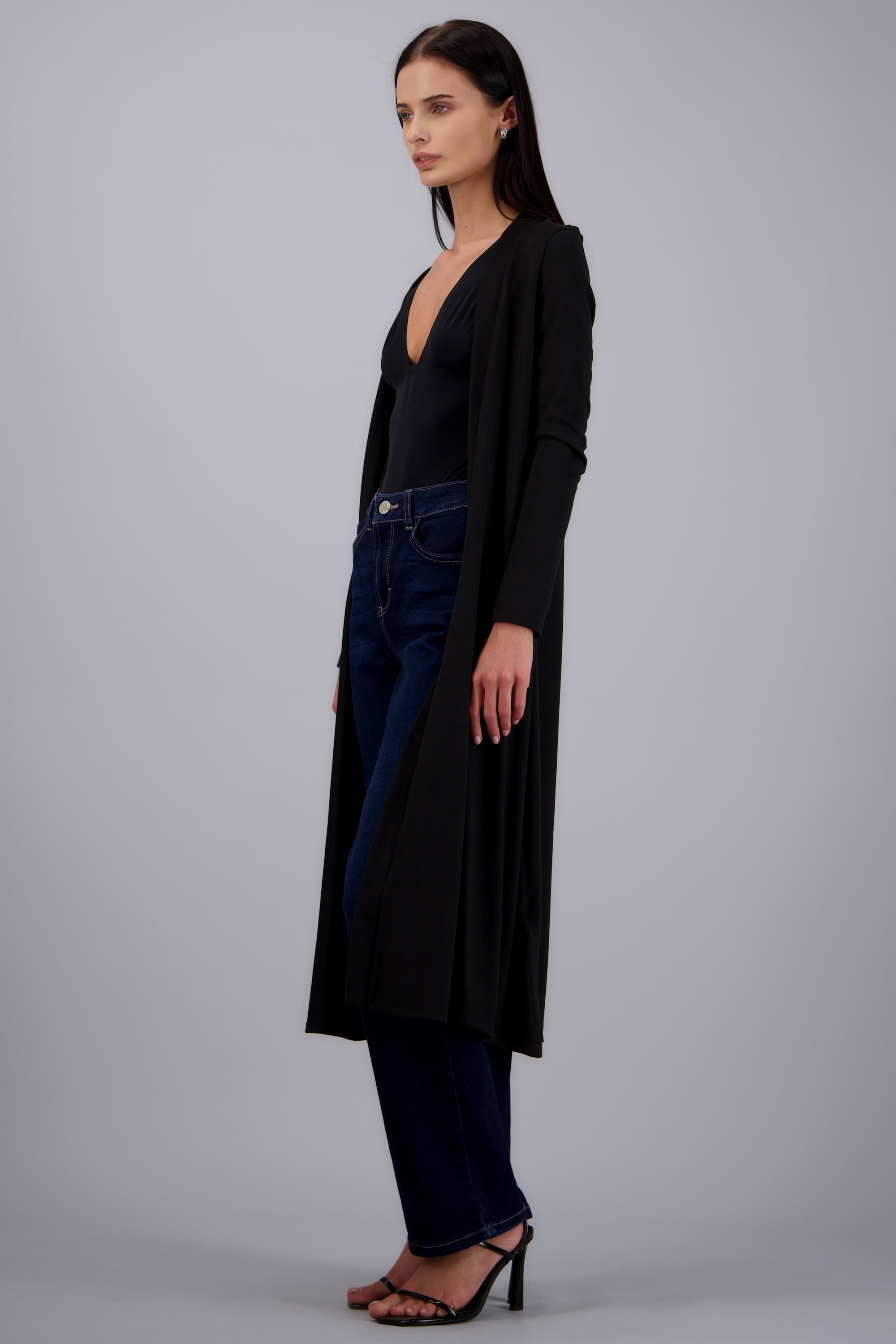 Cardigan liso largo NEGRO
