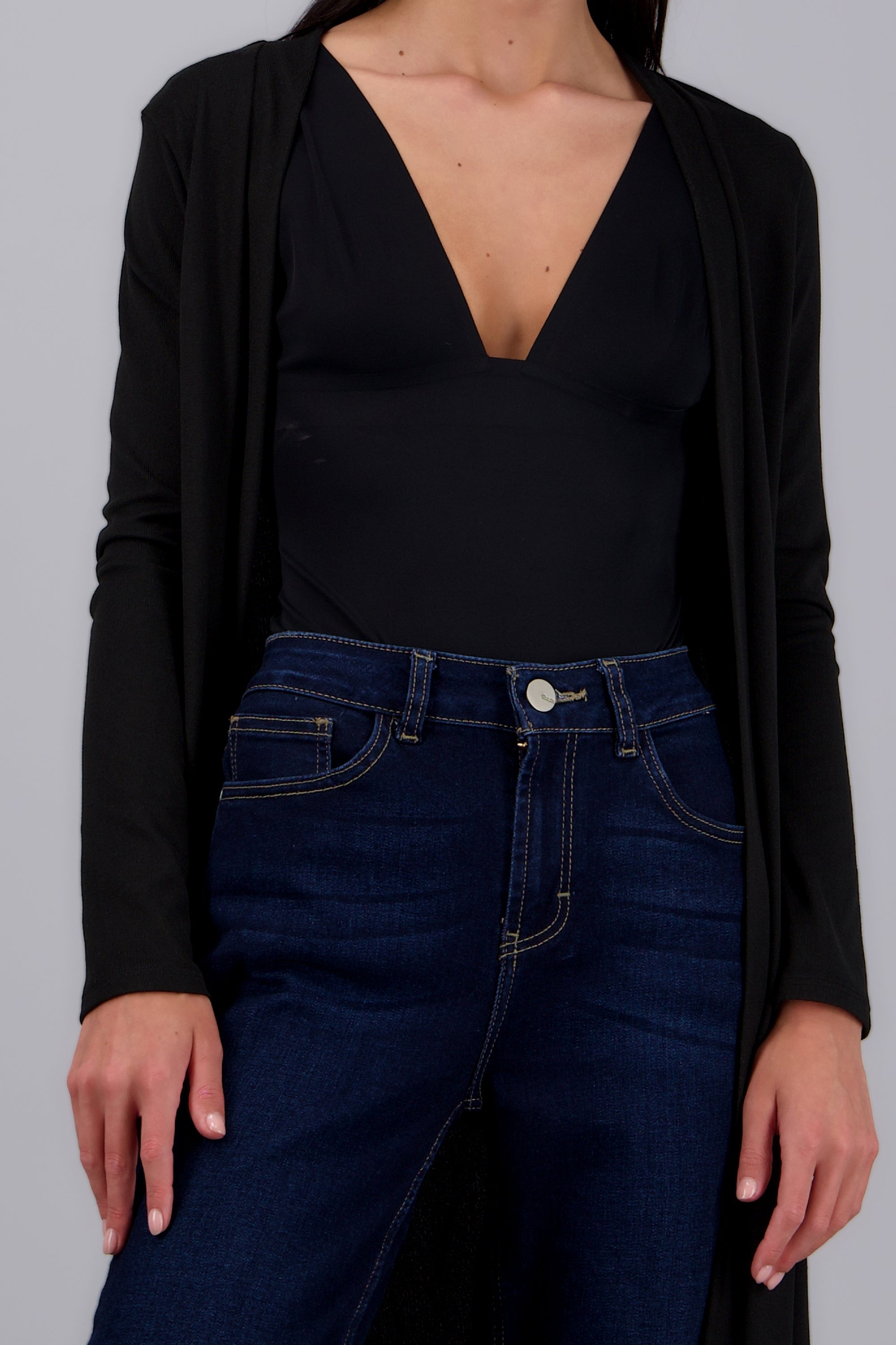 Cardigan liso largo NEGRO