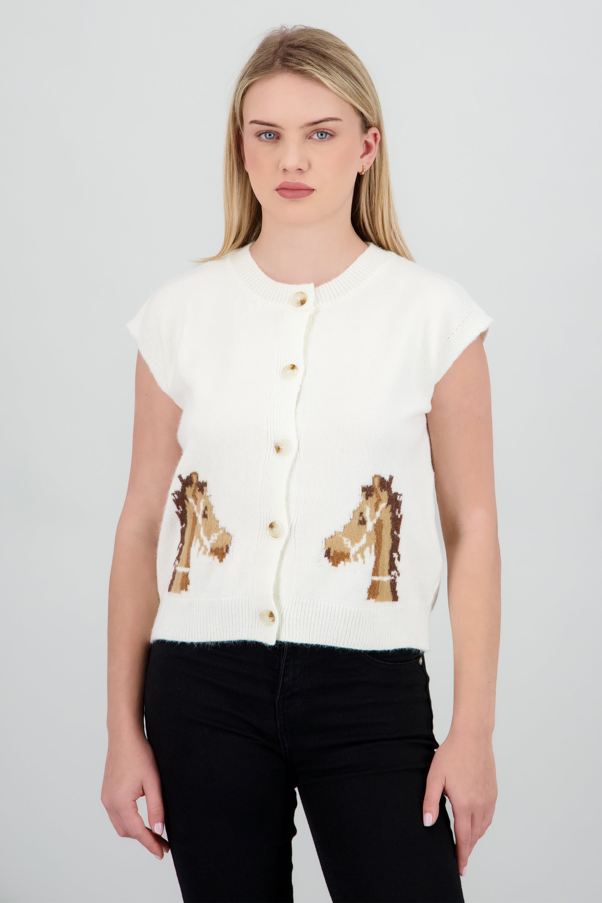 Chaleco tejido detalle caballo HUESO COMBO