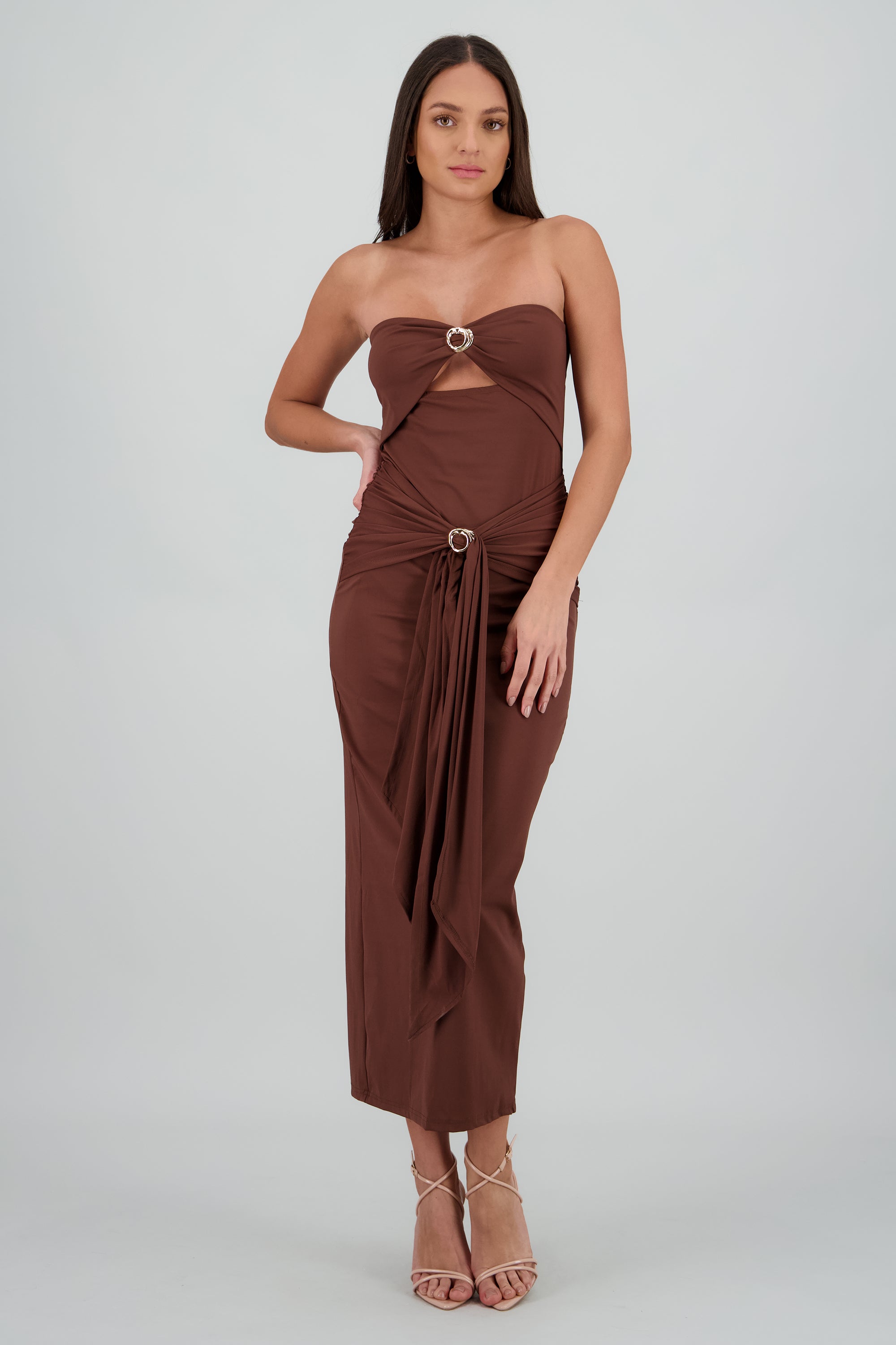 Vestido strapless cout out CHOCOLATE
