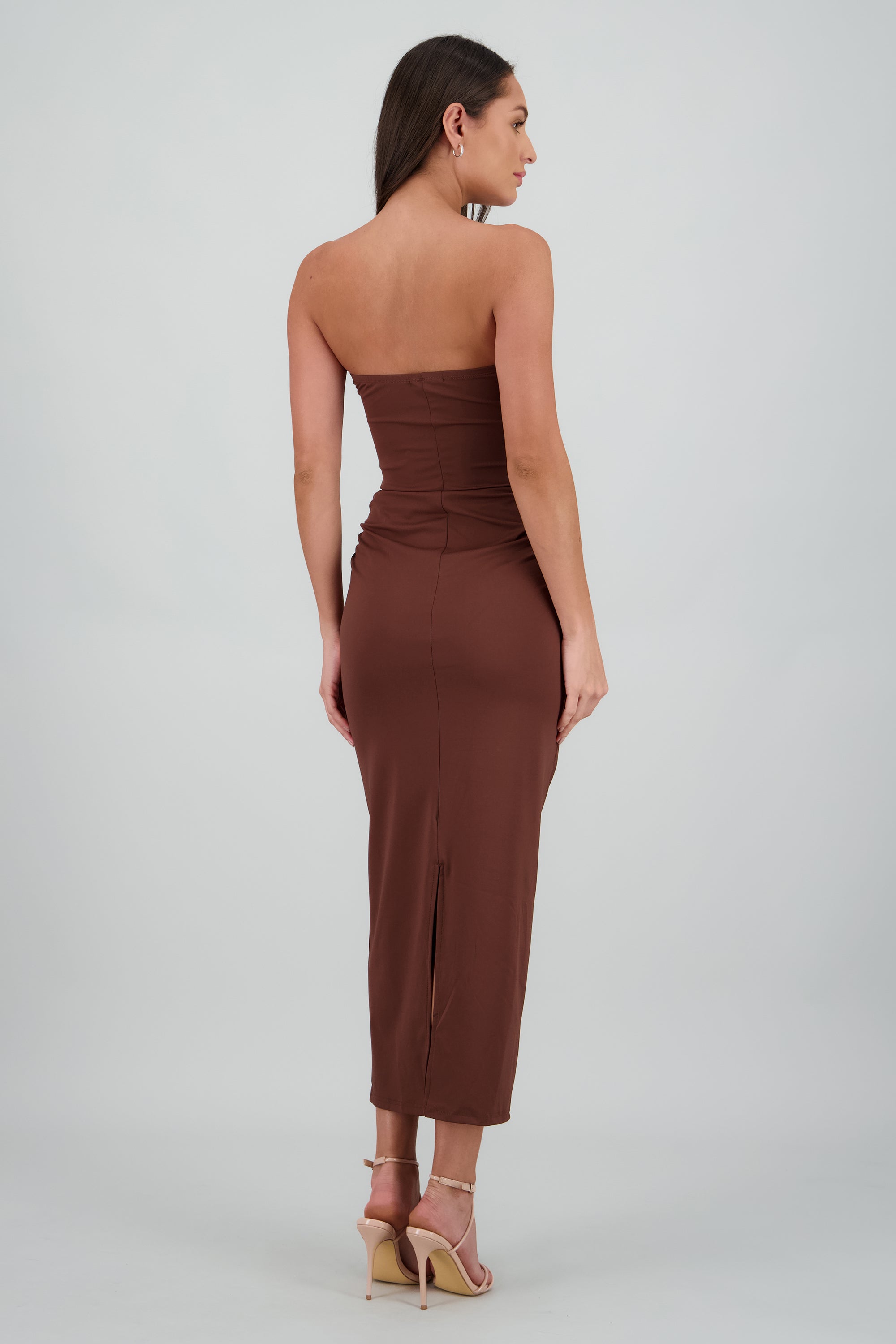 Vestido strapless cout out CHOCOLATE