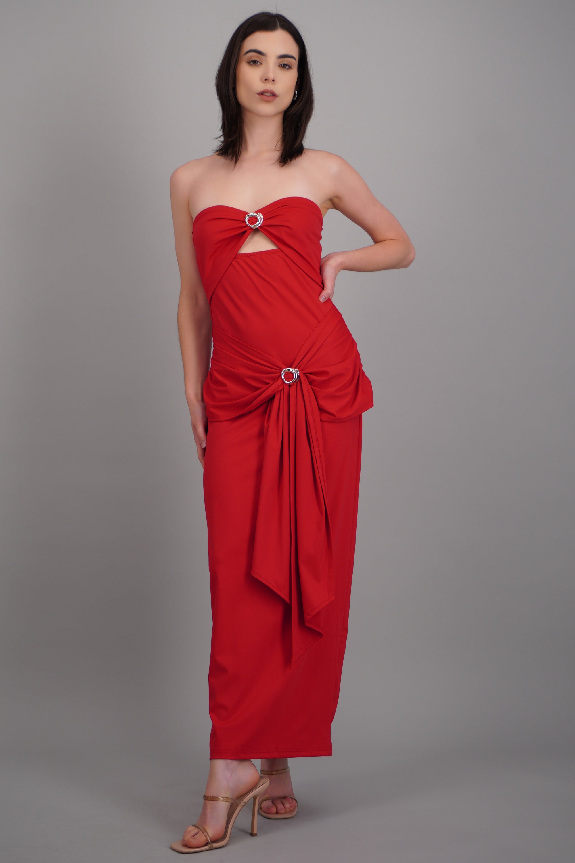 Vestido strapless cut out ROJO