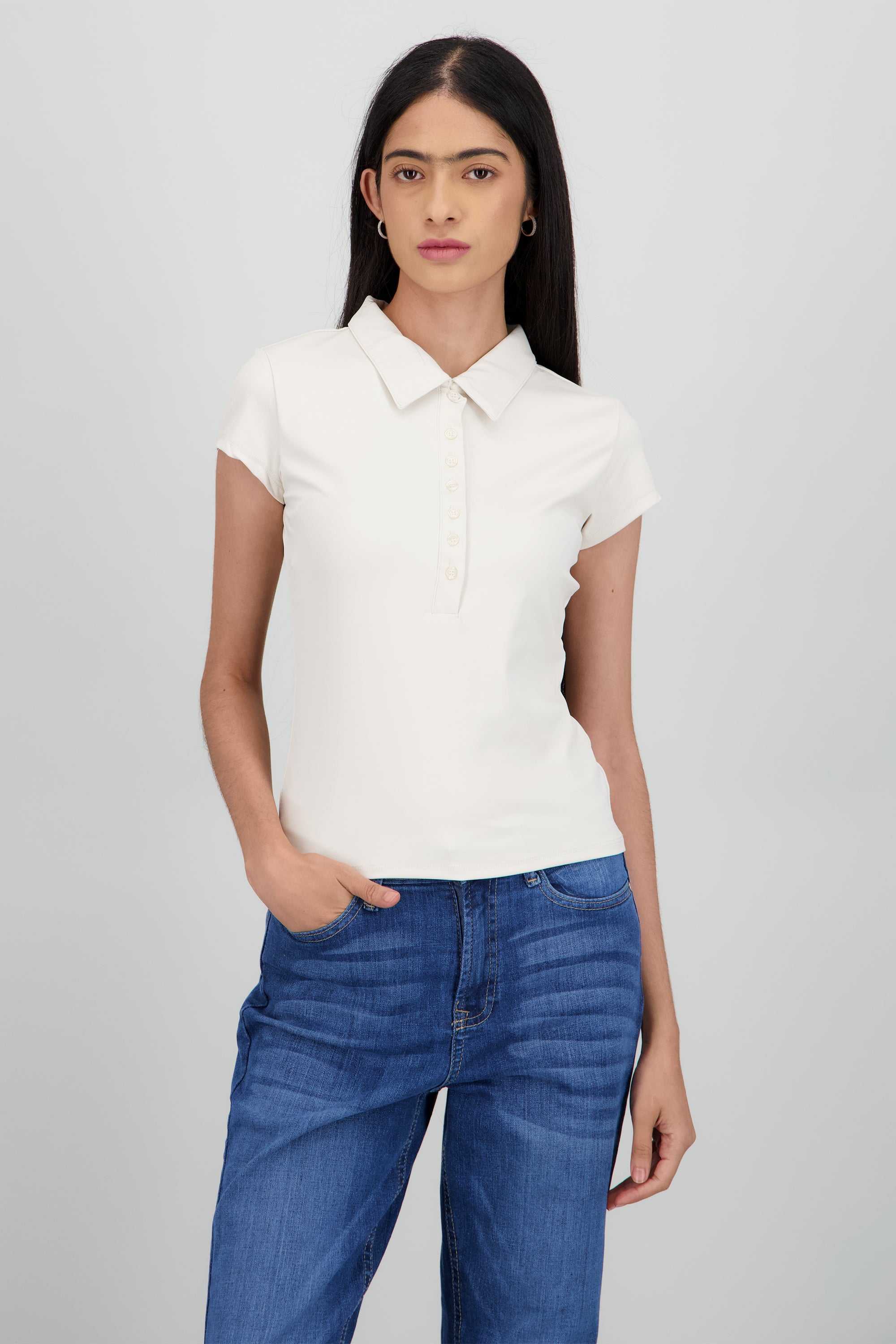 Top polo botones liso BEIGE