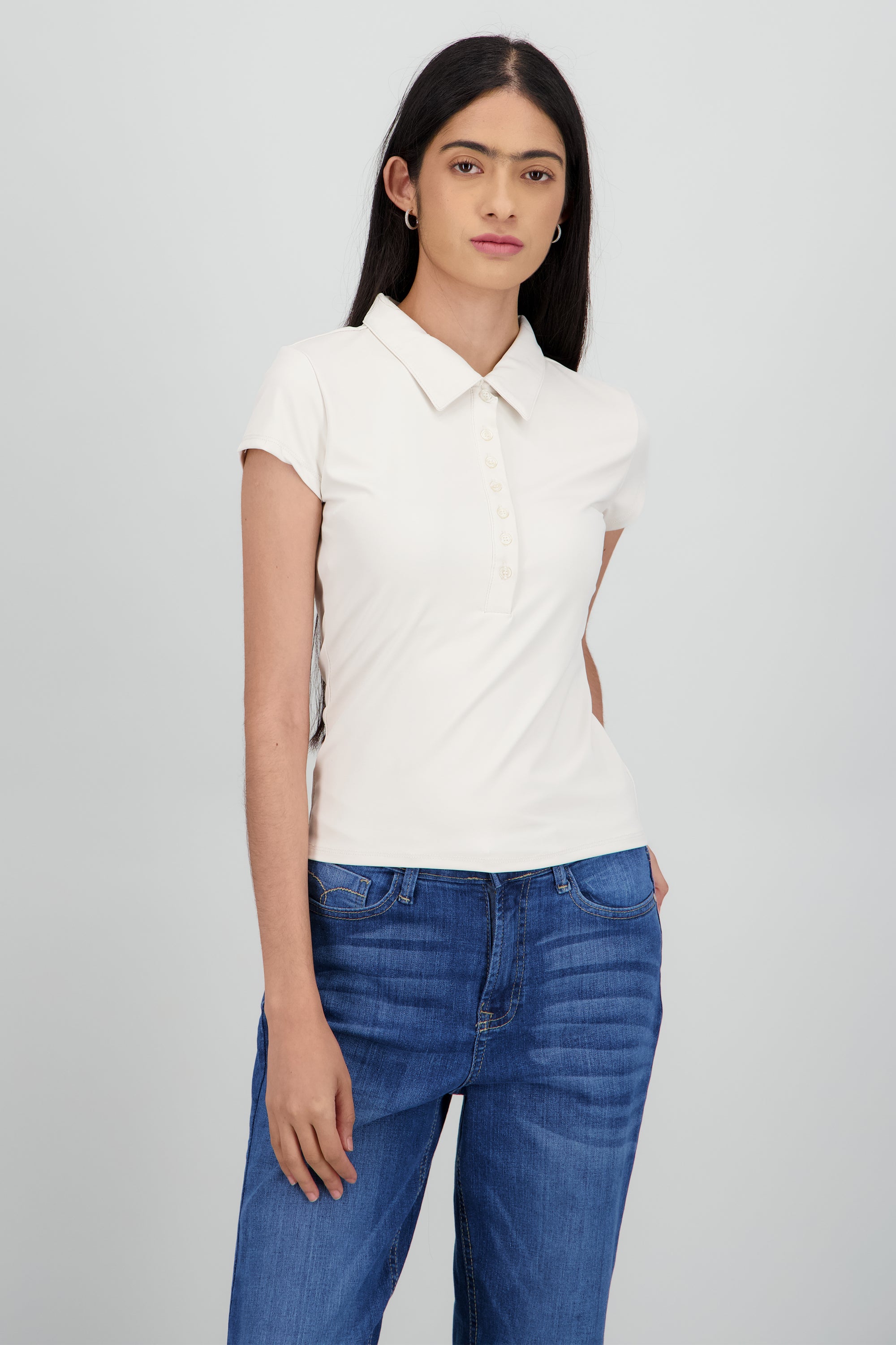 Top polo botones liso BEIGE