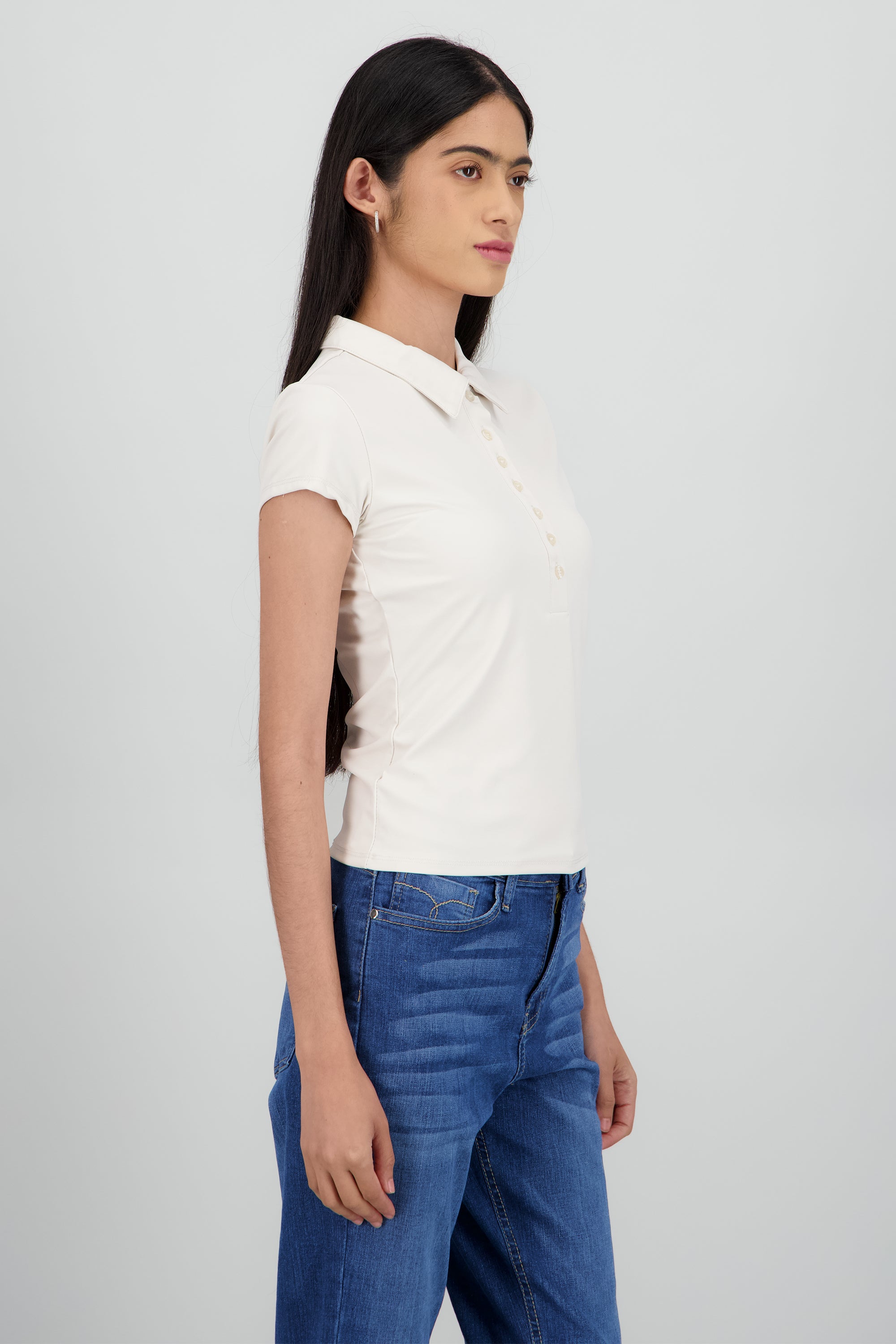 Top polo botones liso BEIGE