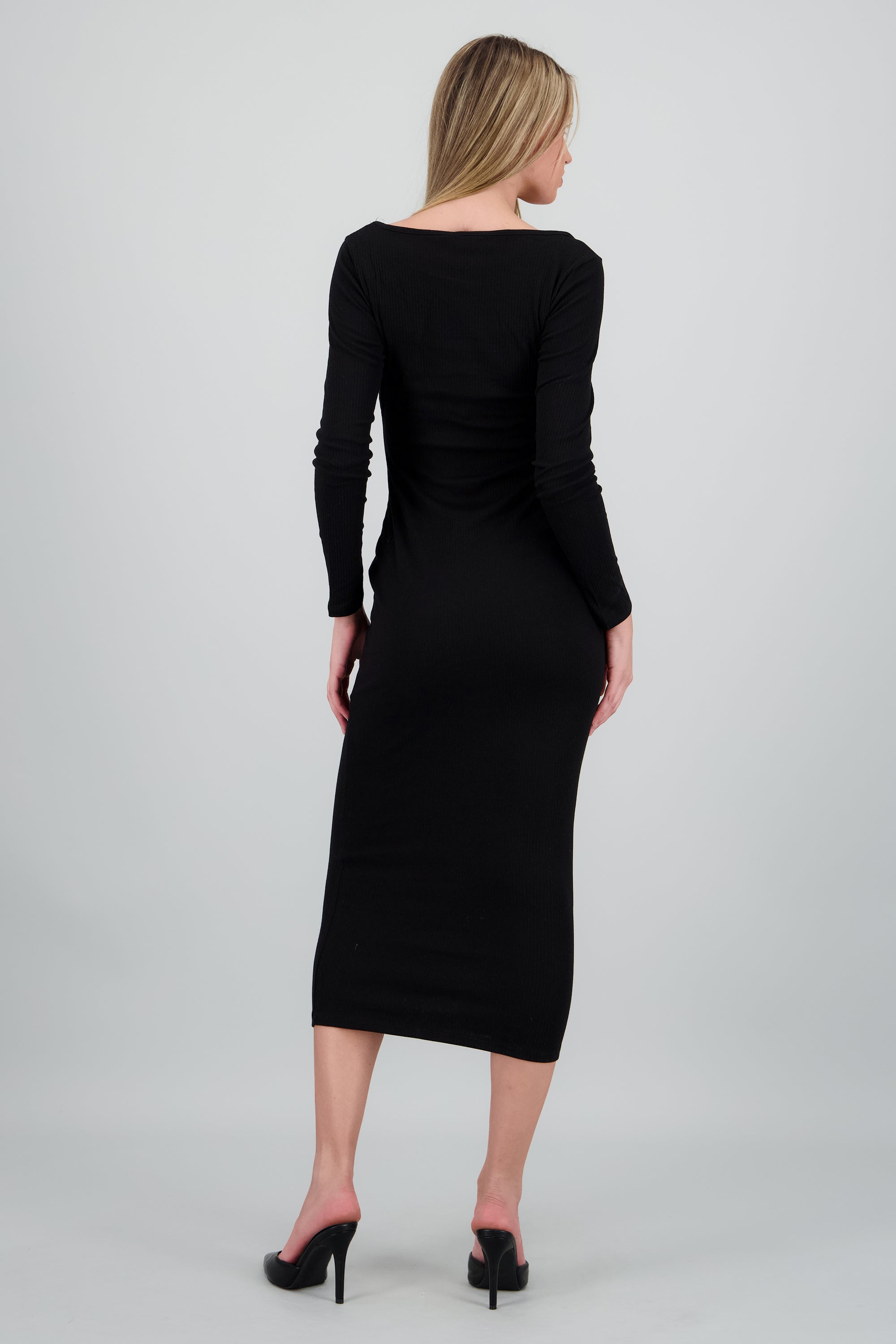 Vestido maxi rib manga larga NEGRO