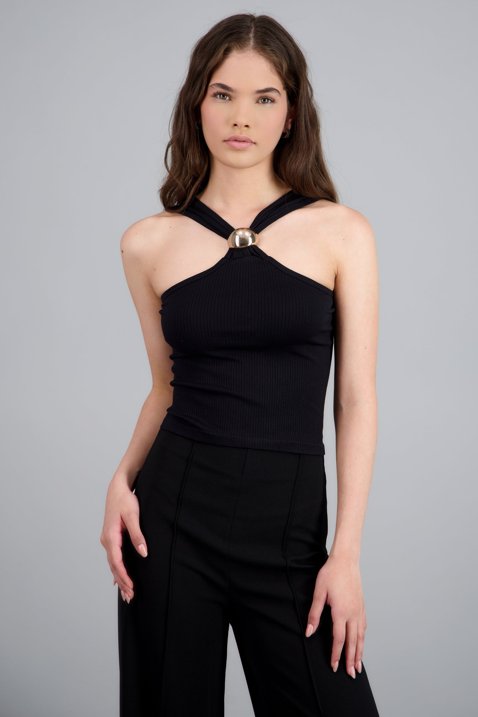 Top halter detalle seamless NEGRO