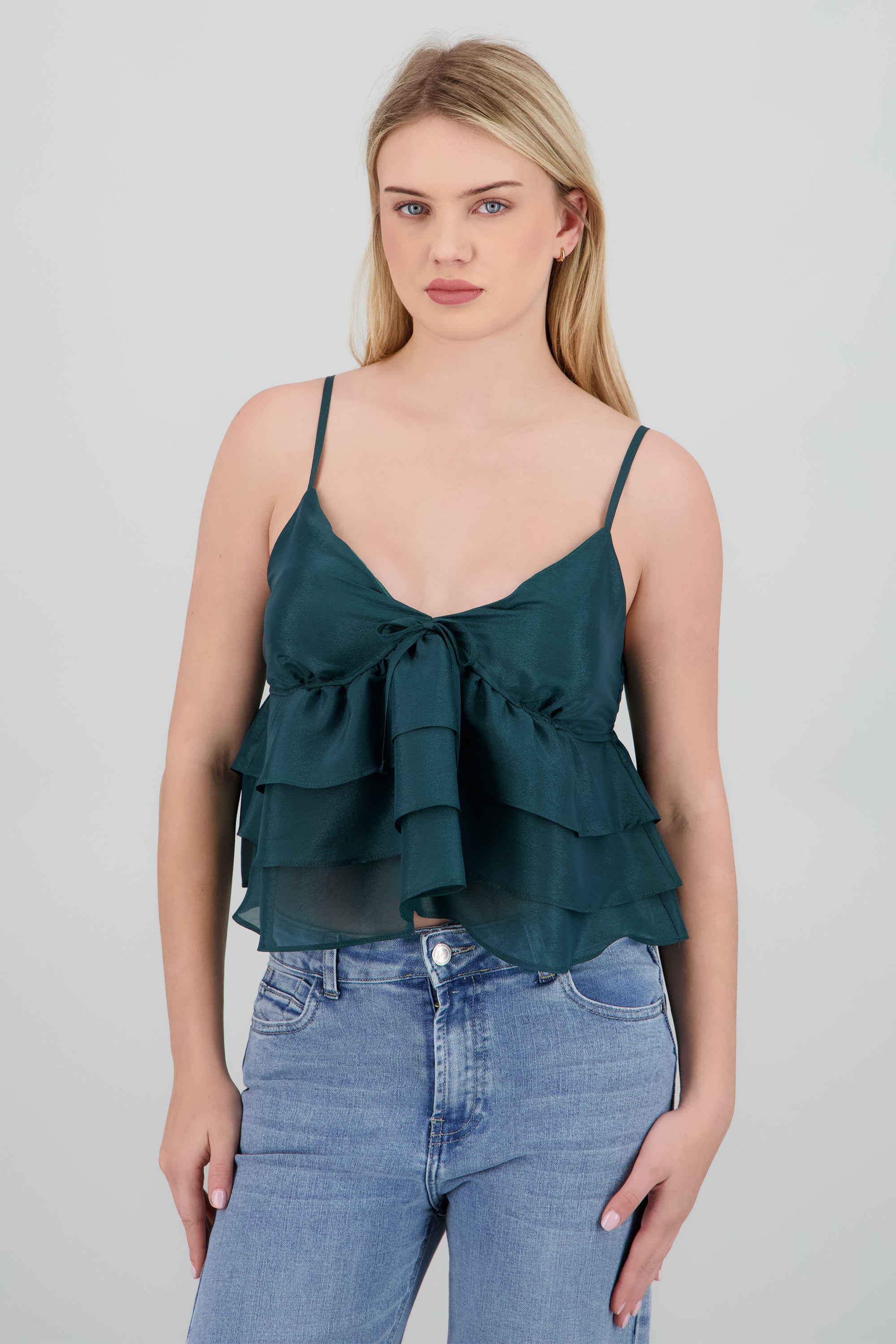 Blusa tirantes doble olan VERDE CAZADOR