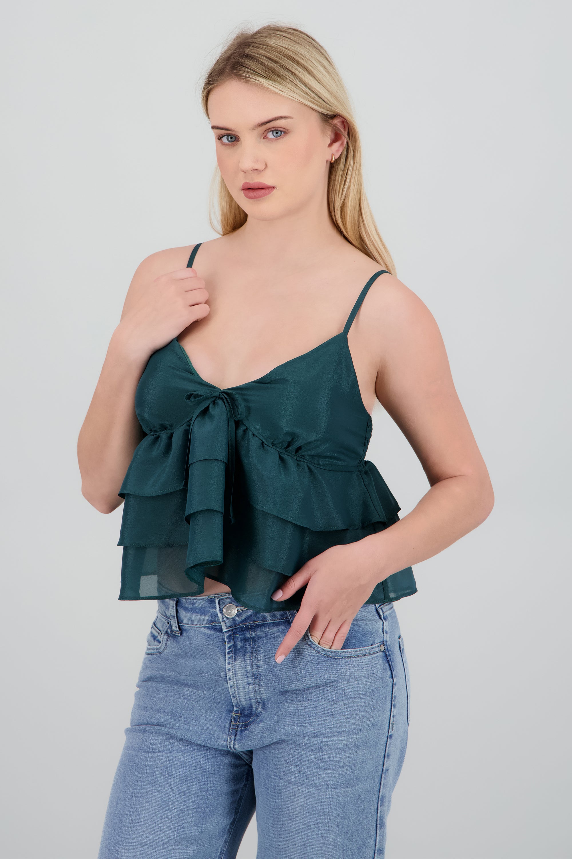 Blusa tirantes doble olan VERDE CAZADOR