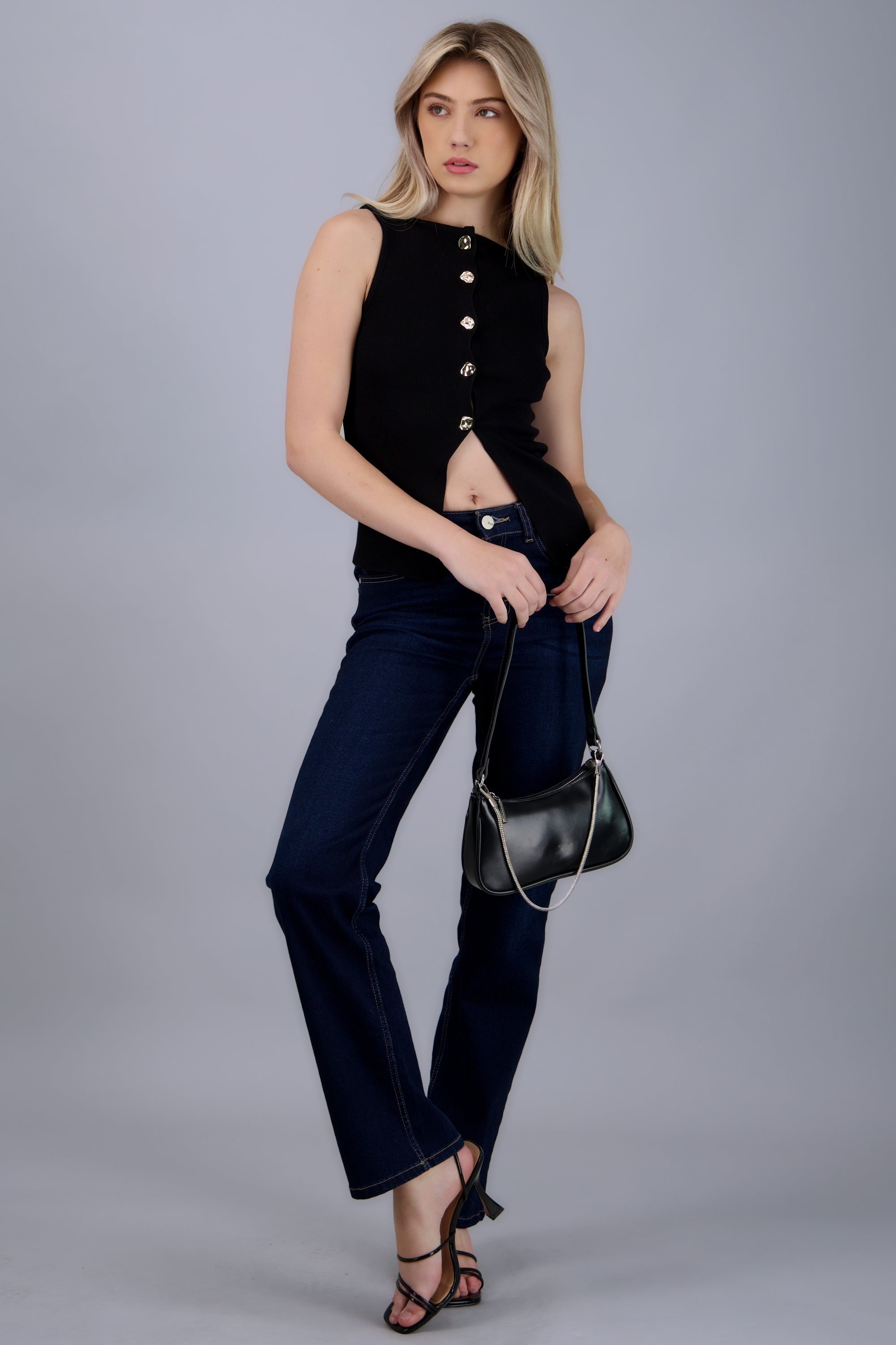 Chaleco tejido abertura NEGRO