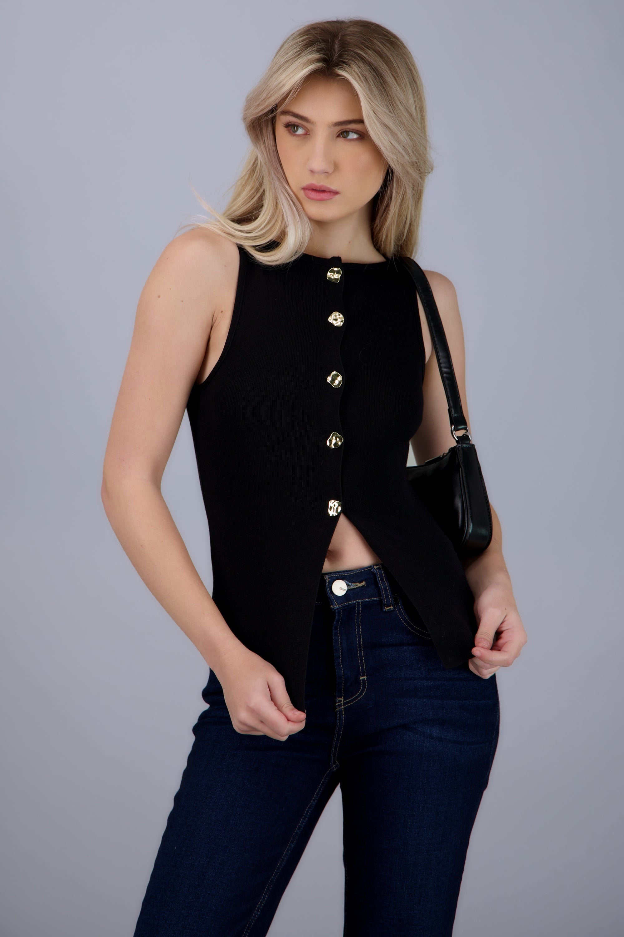 Chaleco tejido abertura NEGRO