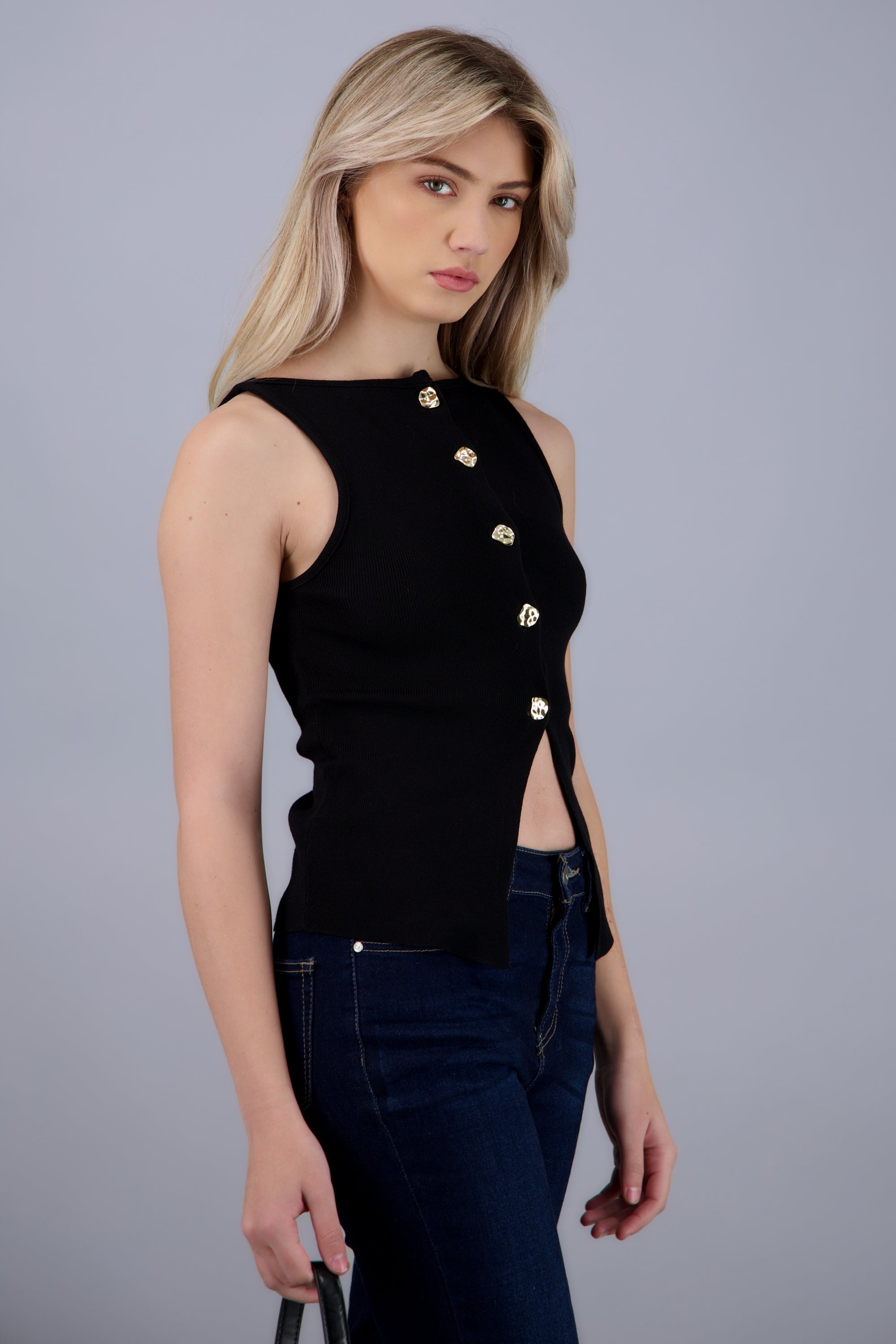 Chaleco tejido abertura NEGRO