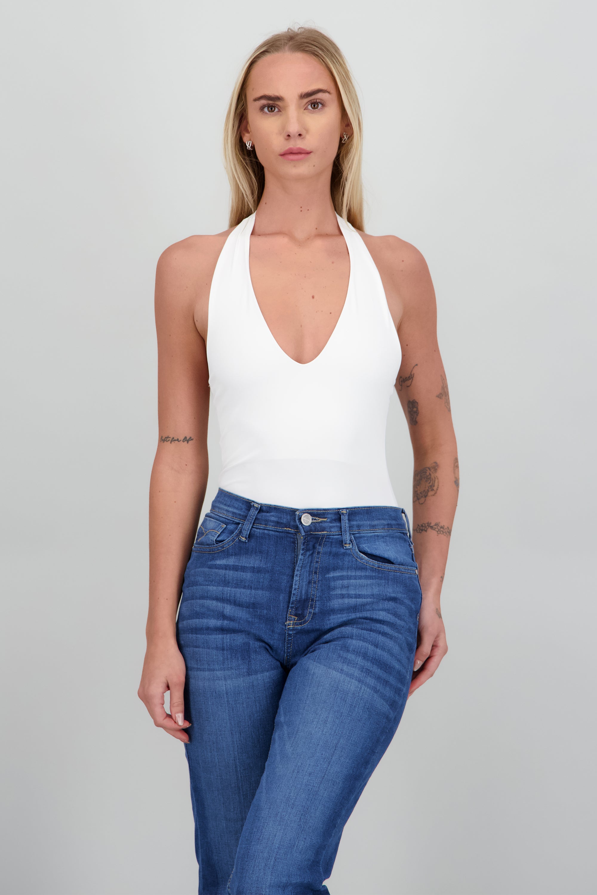 Body escote V halter BLANCO