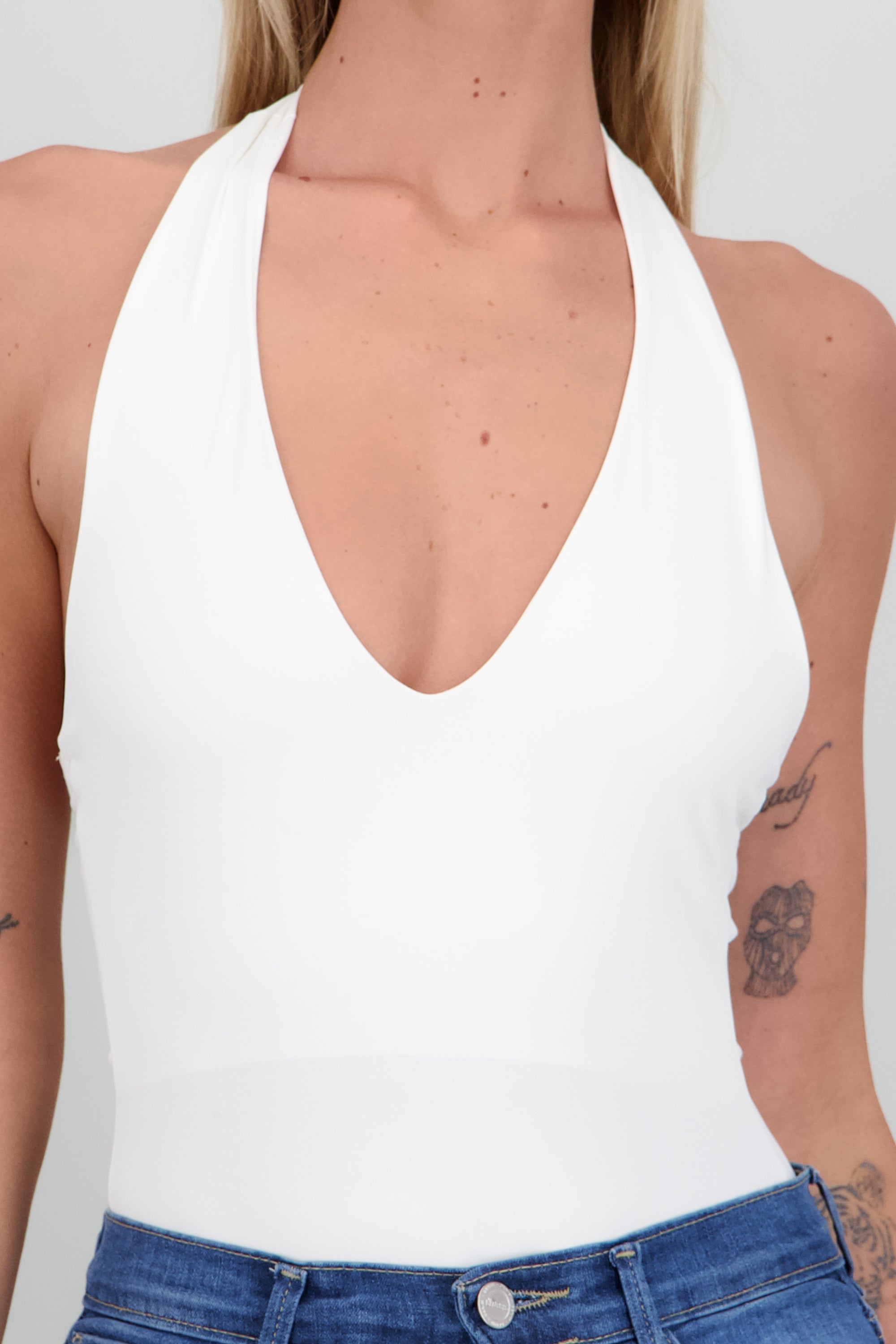 Body escote V halter BLANCO