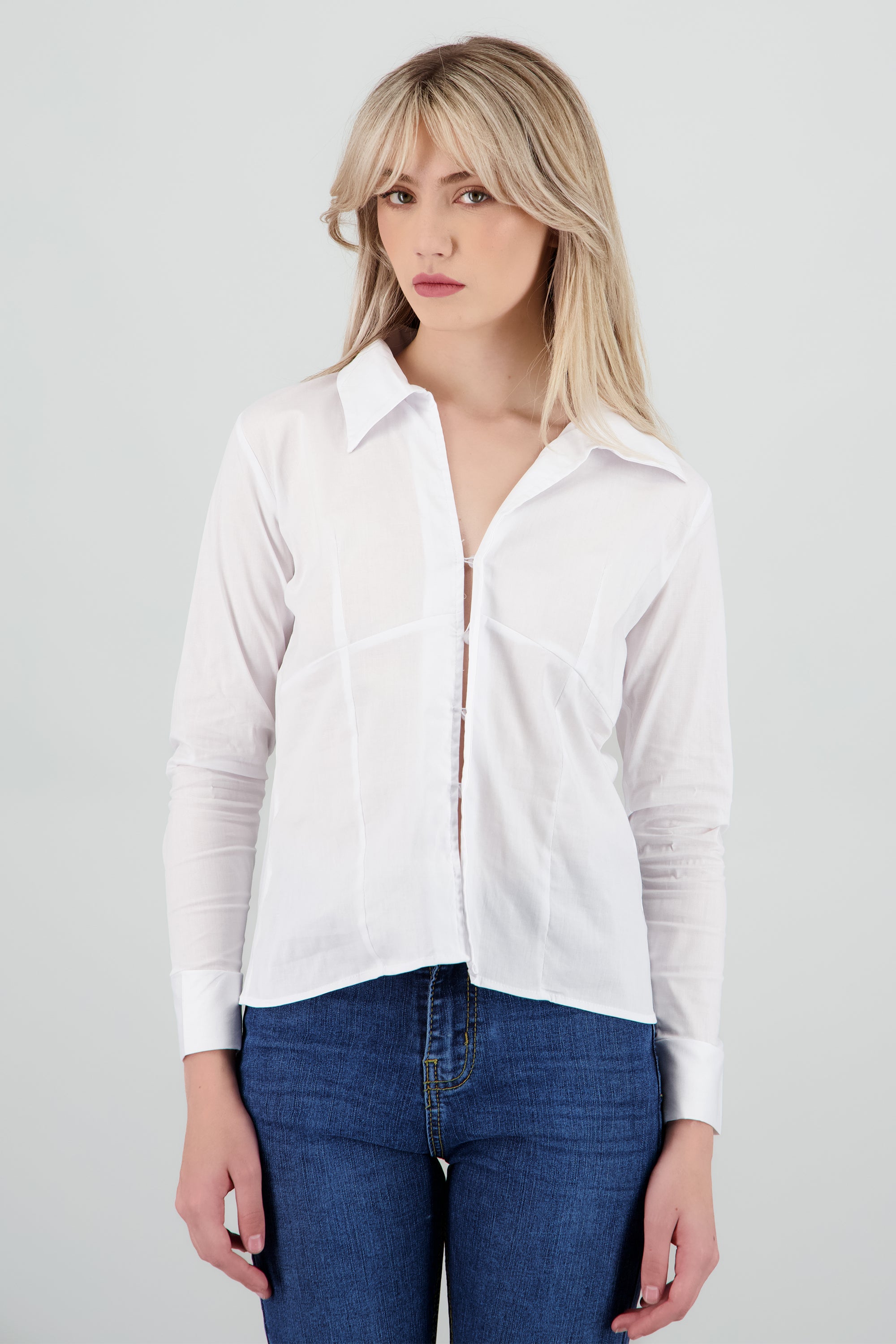 Camisa manga larga detalle cortes BLANCO