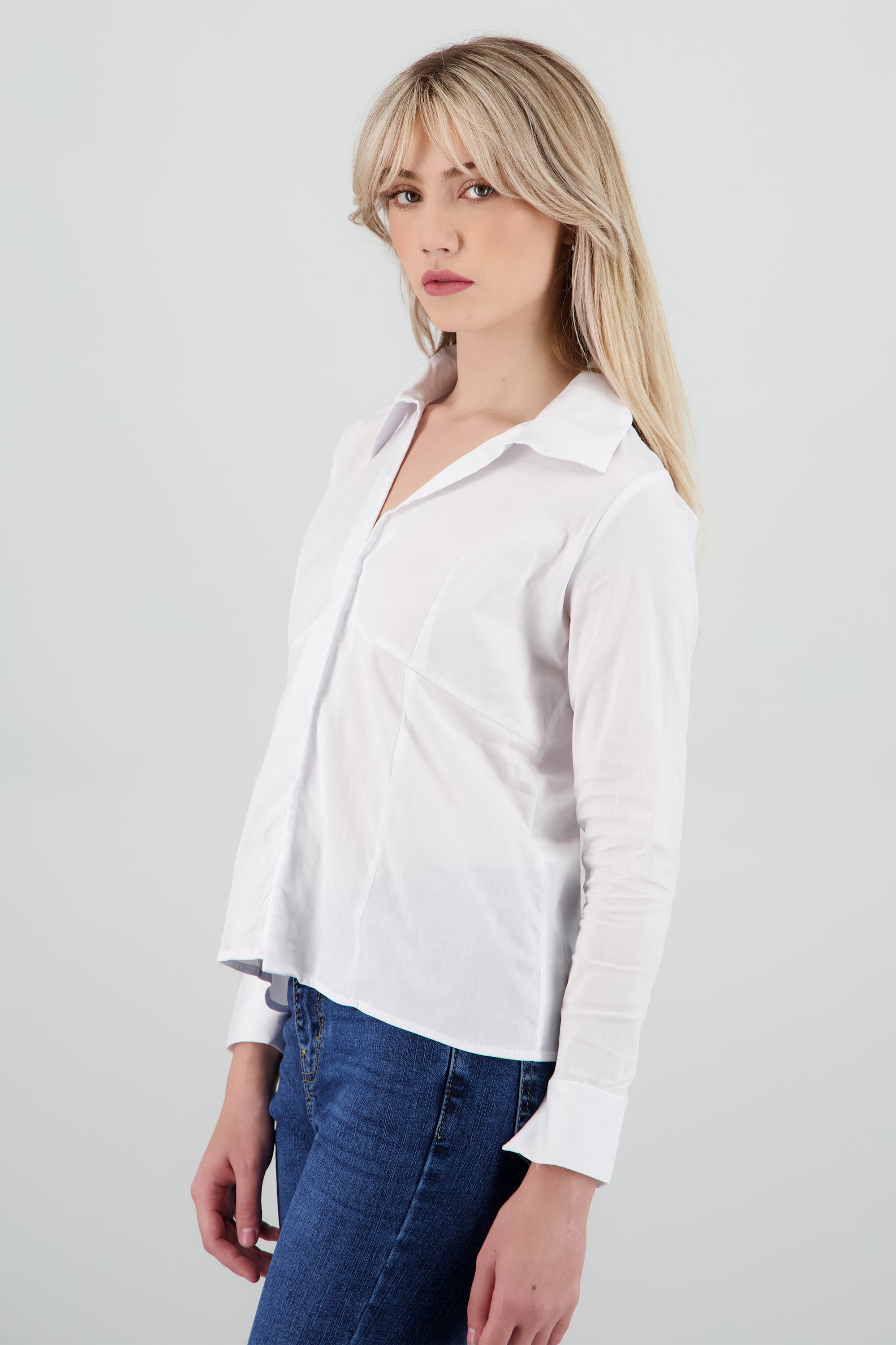 Camisa manga larga detalle cortes BLANCO